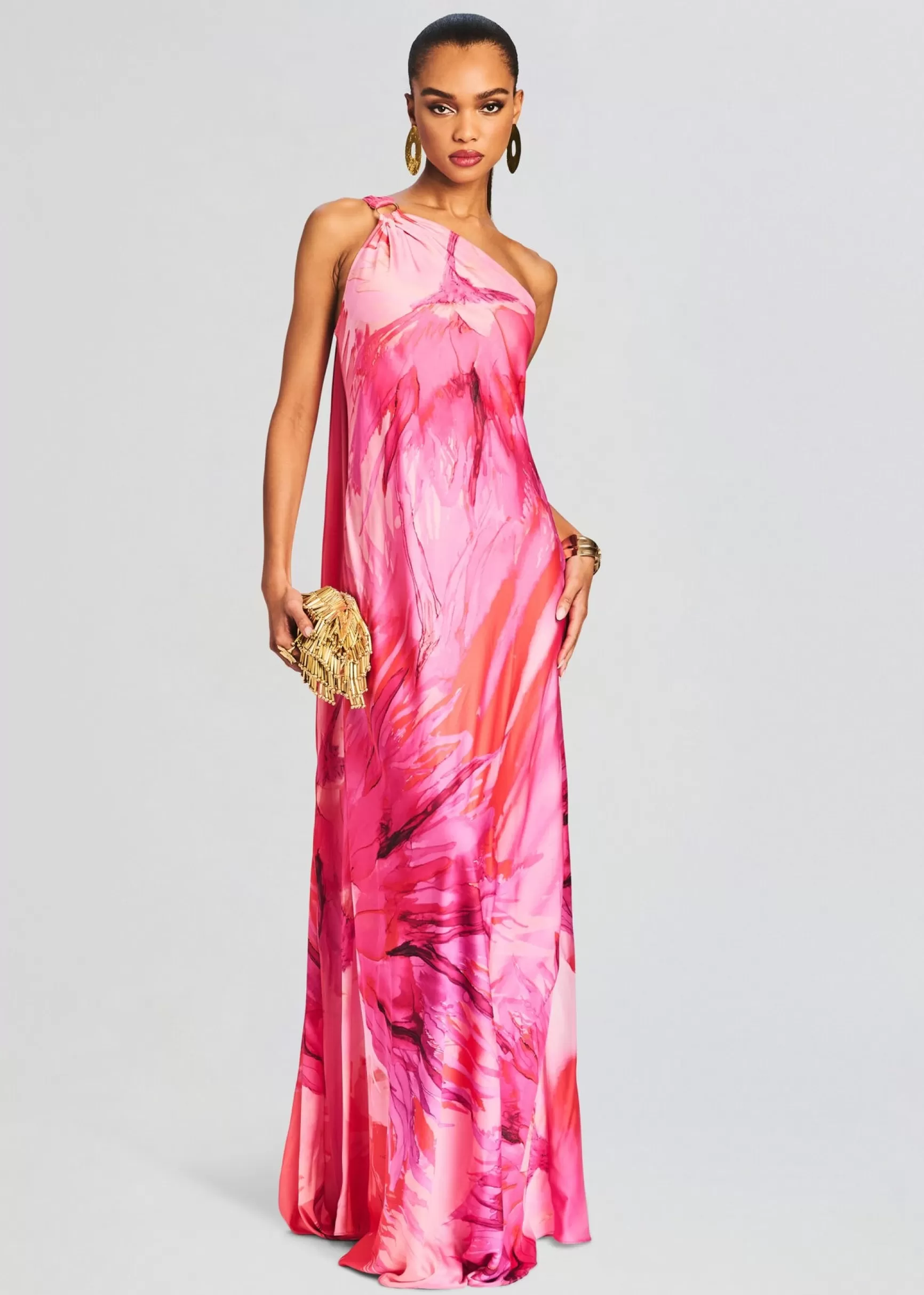 Tropical Hues*Retrofete Abira One Shoulder Long Dress Pink