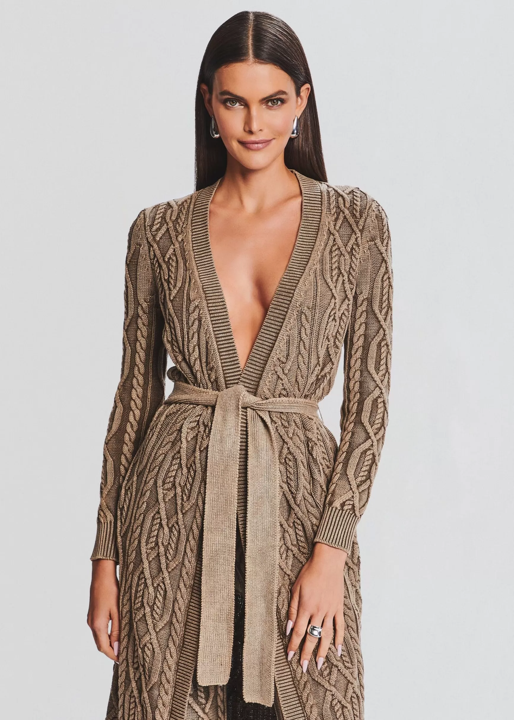 Neutral Moments*Retrofete Adaline Cable Knit Cardigan Washed Tan