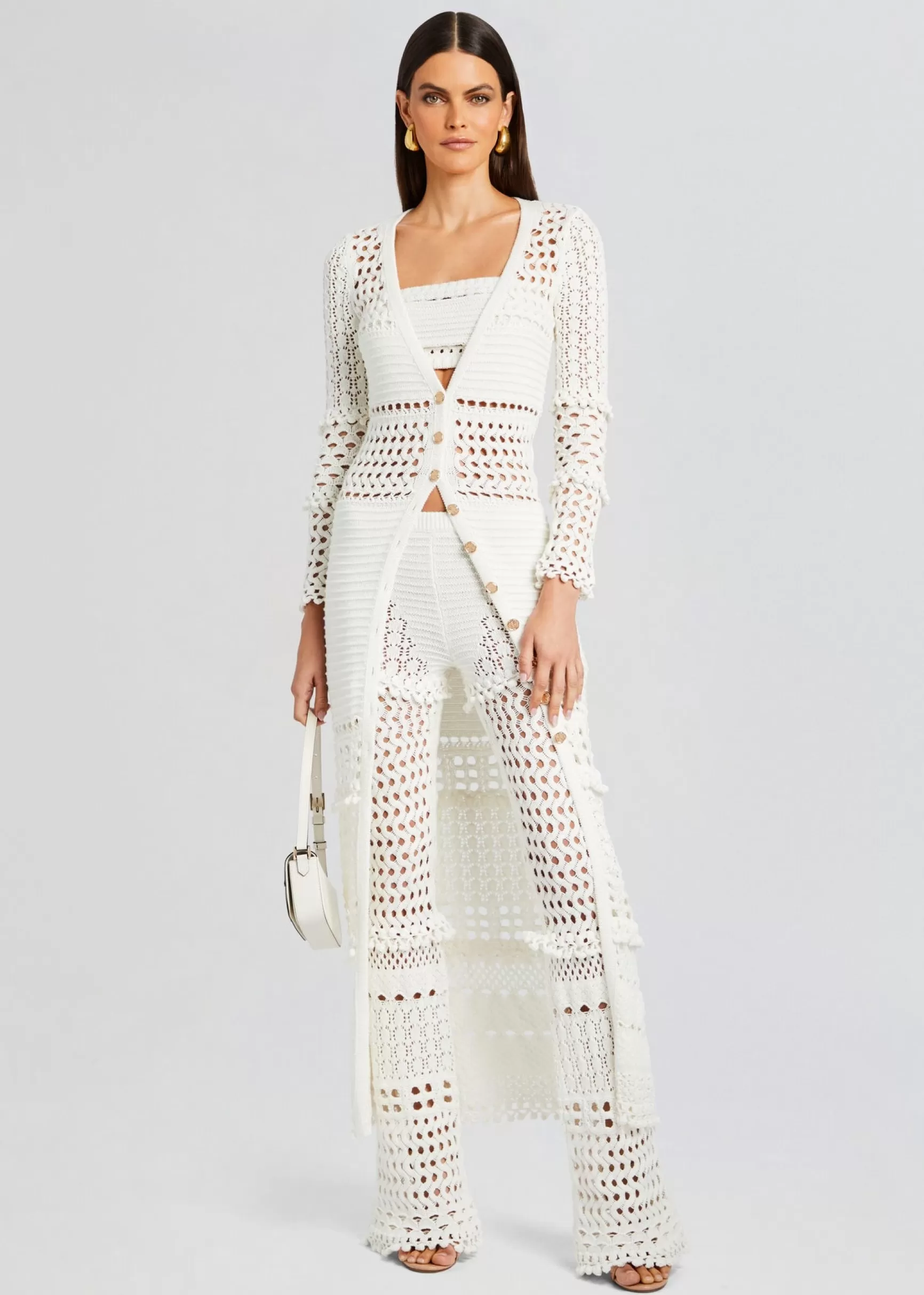Honeymoon Looks*Retrofete Alaia Knit Crochet Cardigan Iridescent White
