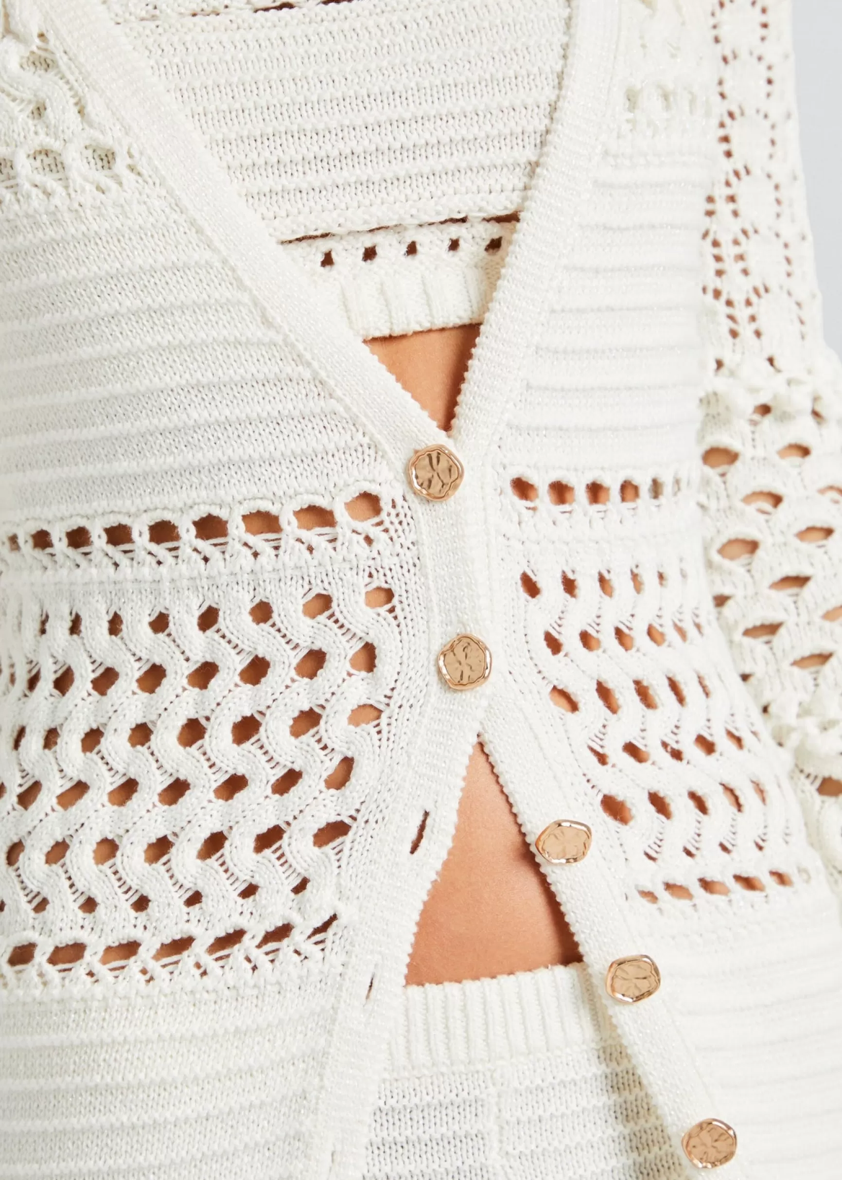 Honeymoon Looks*Retrofete Alaia Knit Crochet Cardigan Iridescent White