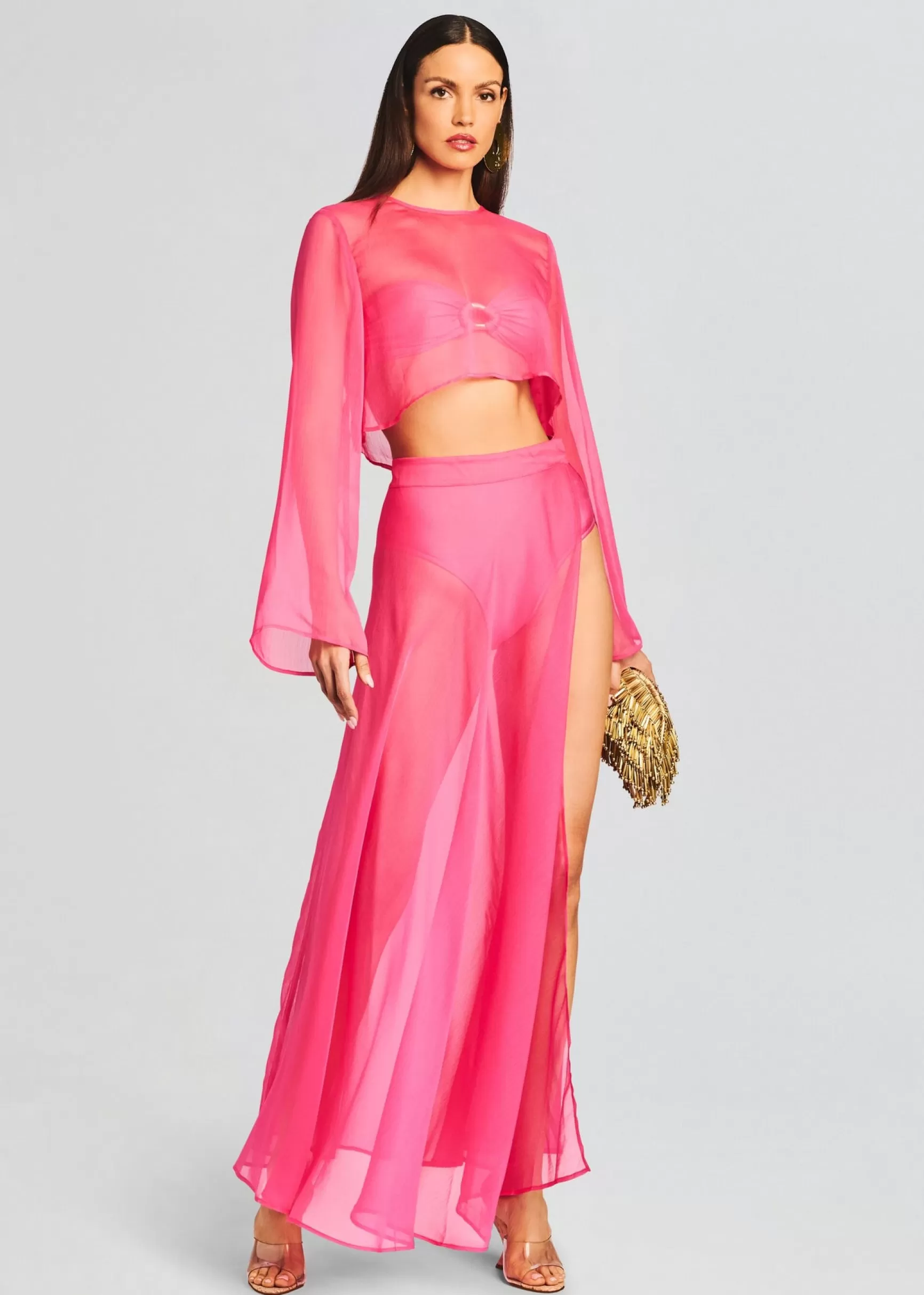 Sheer Bliss*Retrofete Alaia Long Slit Skirt Rose Blossom