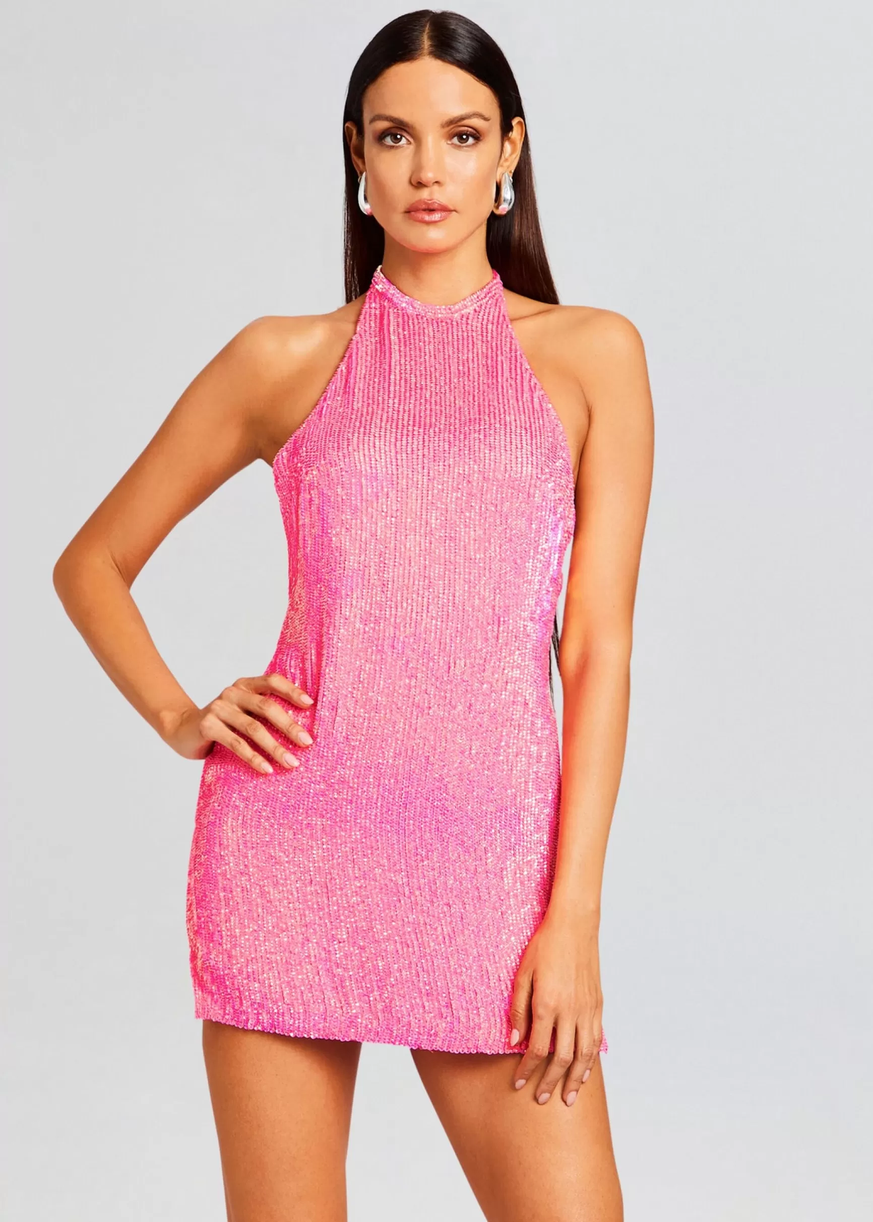 Guest Of*Retrofete Alexis Sequin Dress Hyper Pink