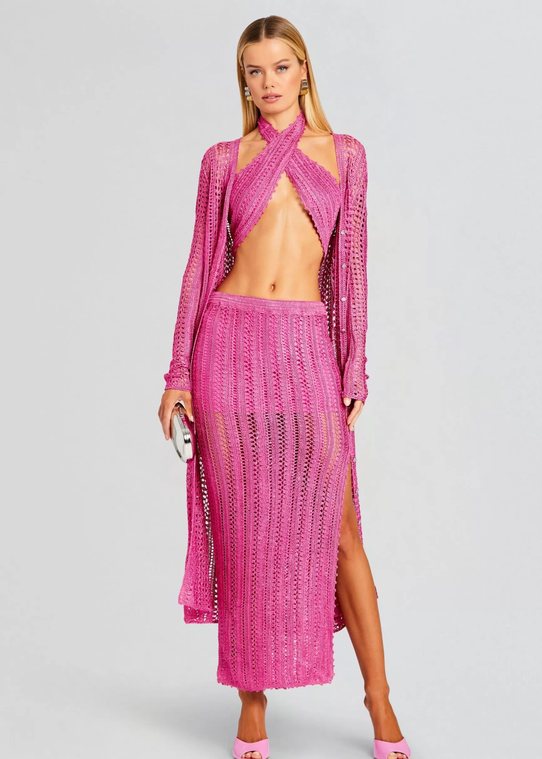 Sheer Bliss*Retrofete Allison Crochet Cardigan Malibu Pink