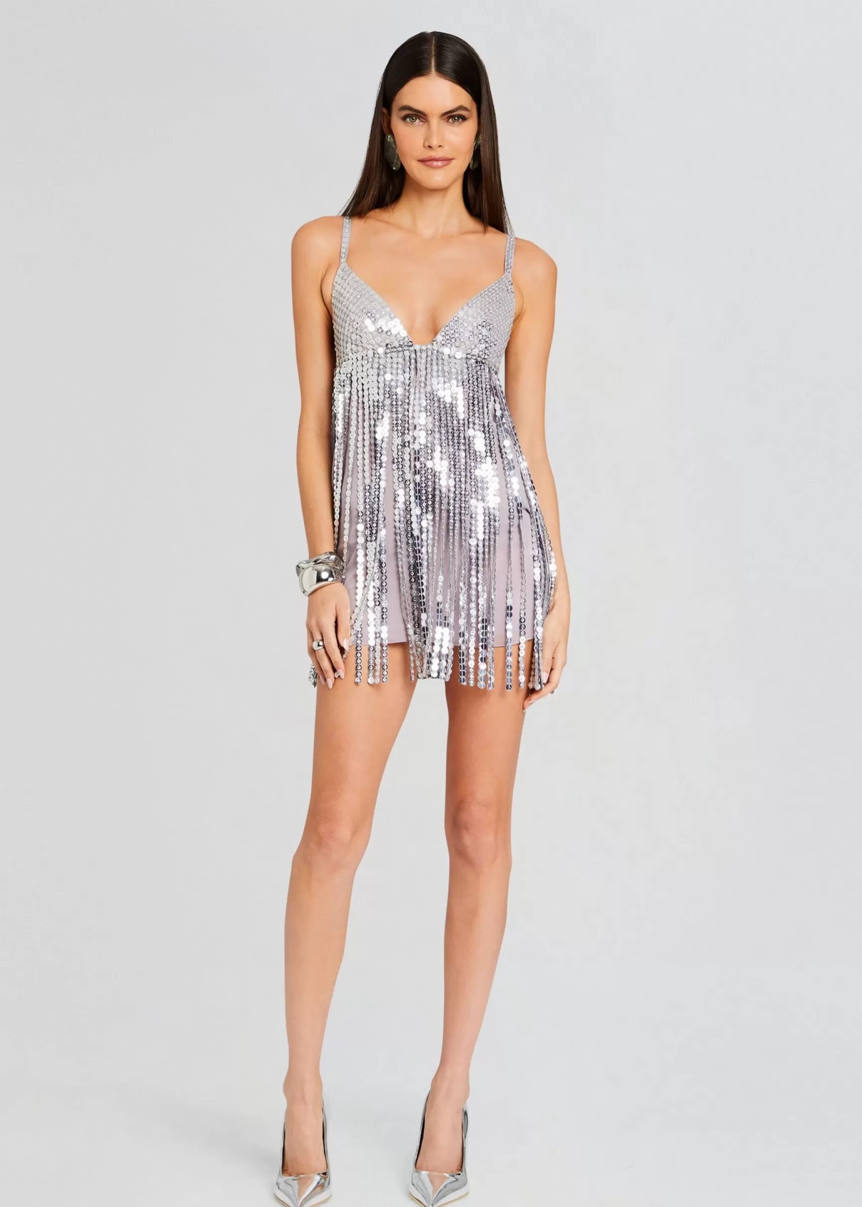 Subtle Shimmer*Retrofete Alva Embellished Fringe Dress Mink Grey