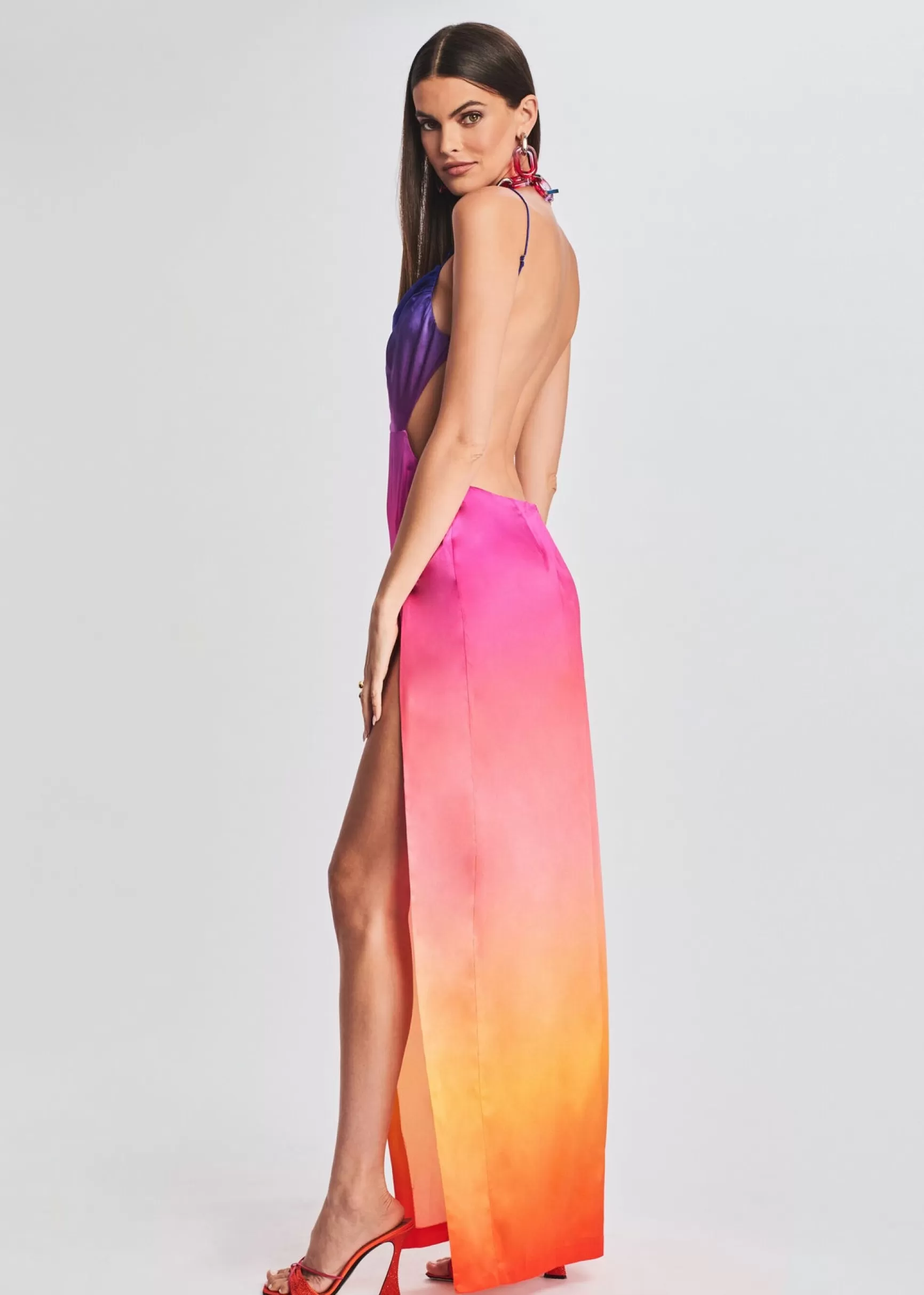 Guest Of*Retrofete Alyssa Ombre Silk Dress Sunset Ombre