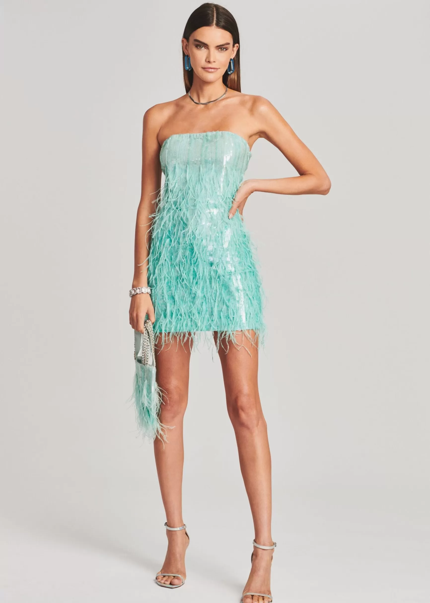 Guest Of*Retrofete Anastasia Sequin Feather Dress Turquoise Powder