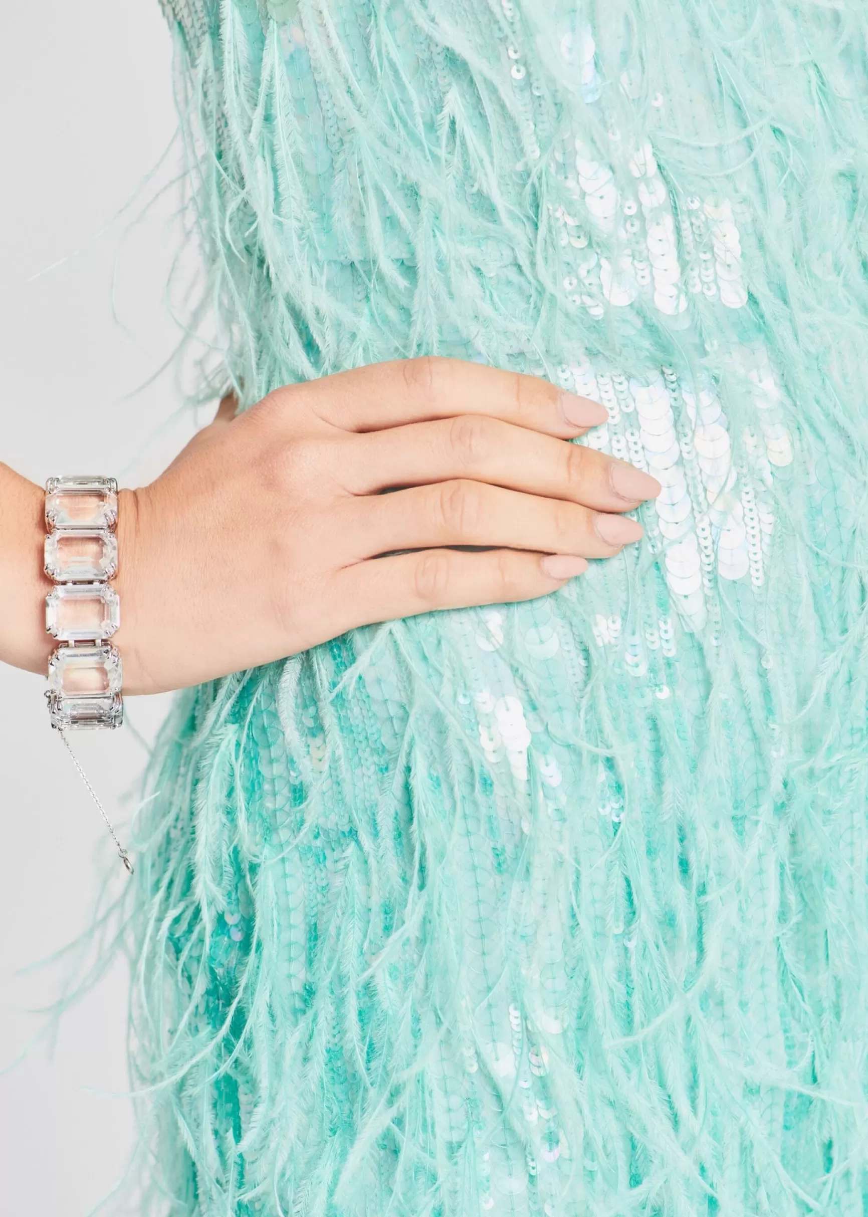 Guest Of*Retrofete Anastasia Sequin Feather Dress Turquoise Powder