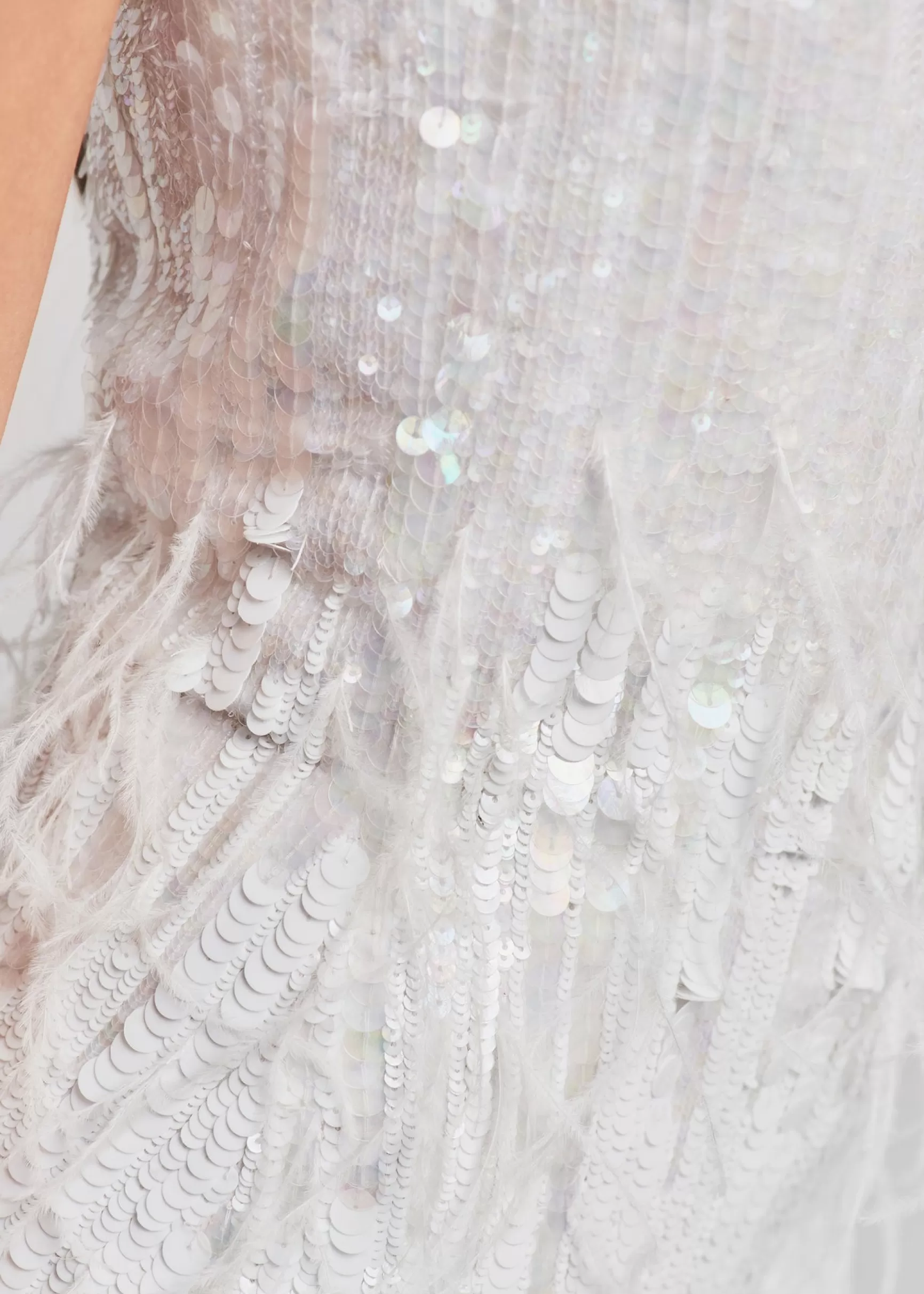 The Destination Bride*Retrofete Anastasia Sequin Feather Dress White