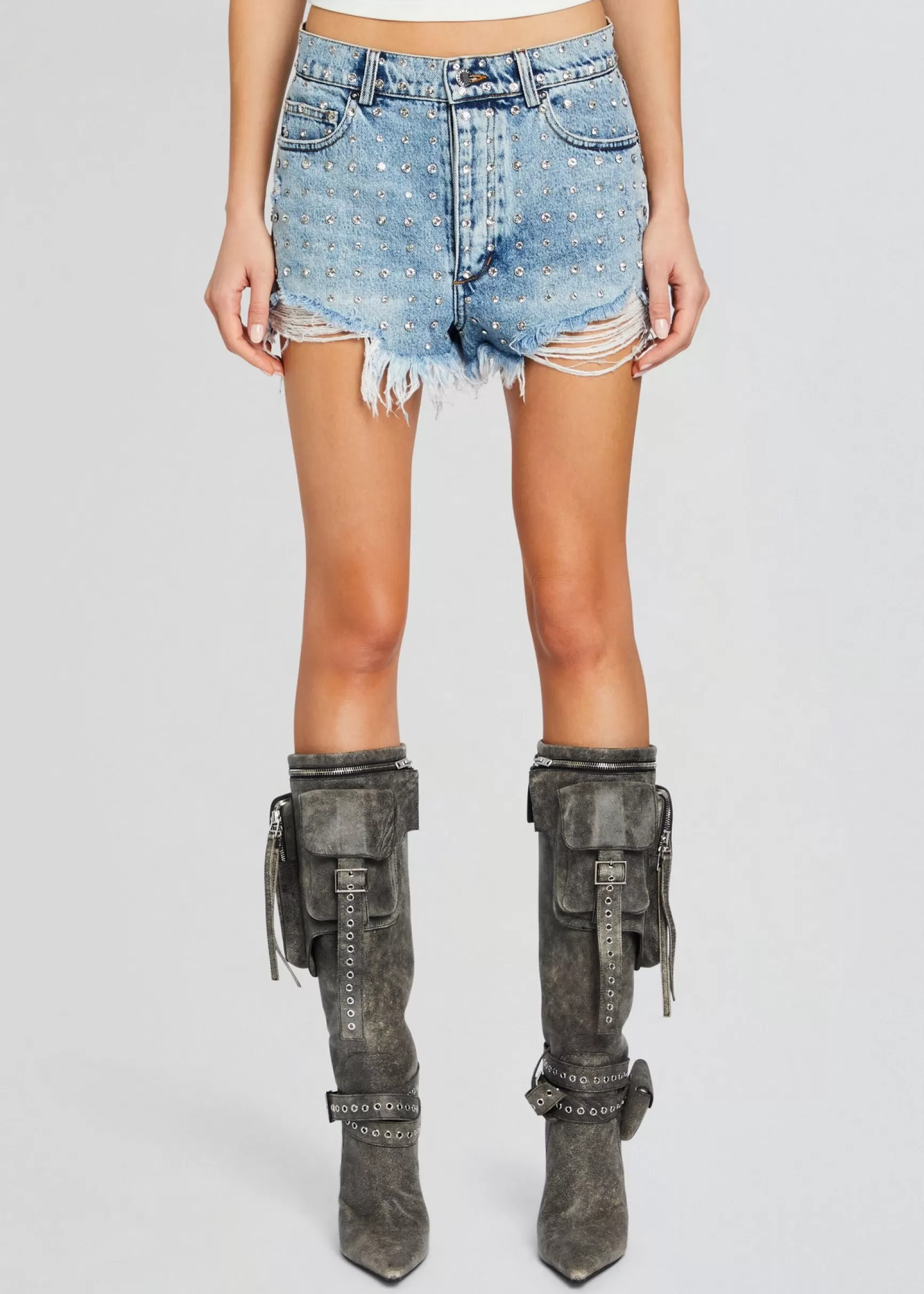 Bottoms*Retrofete Angel Embellished Denim Short Tangier/Silver