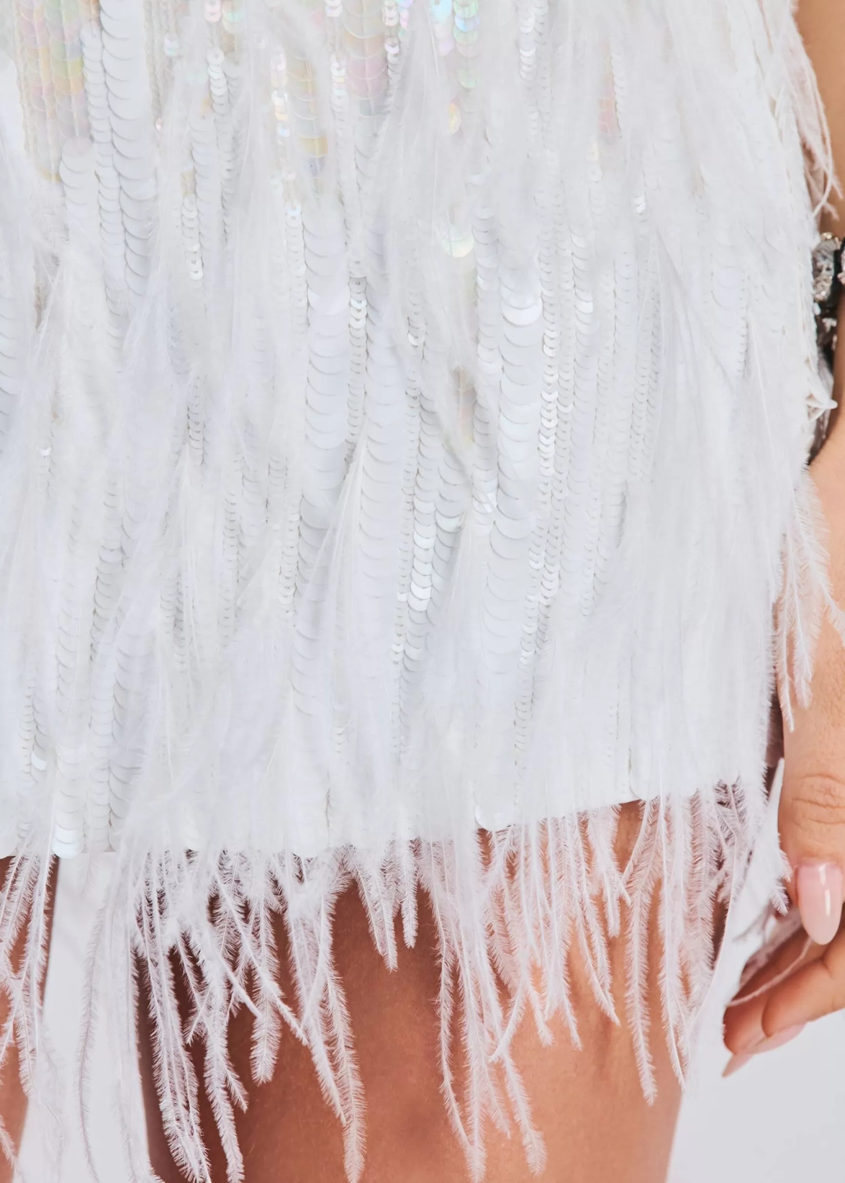 Rehearsal Dinner*Retrofete Athana Sequin Feather Skirt White