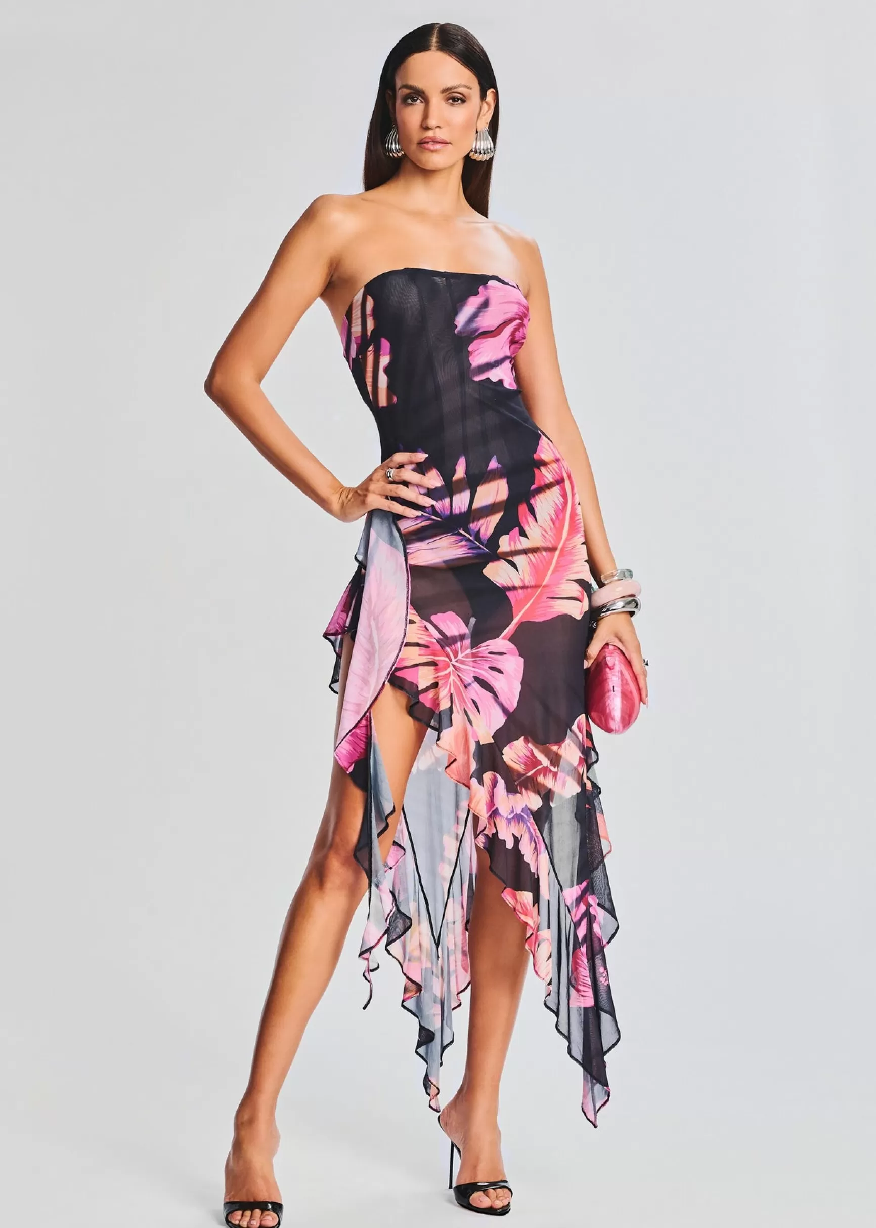 Guest Of*Retrofete Atlas Dress Tropical Leaf