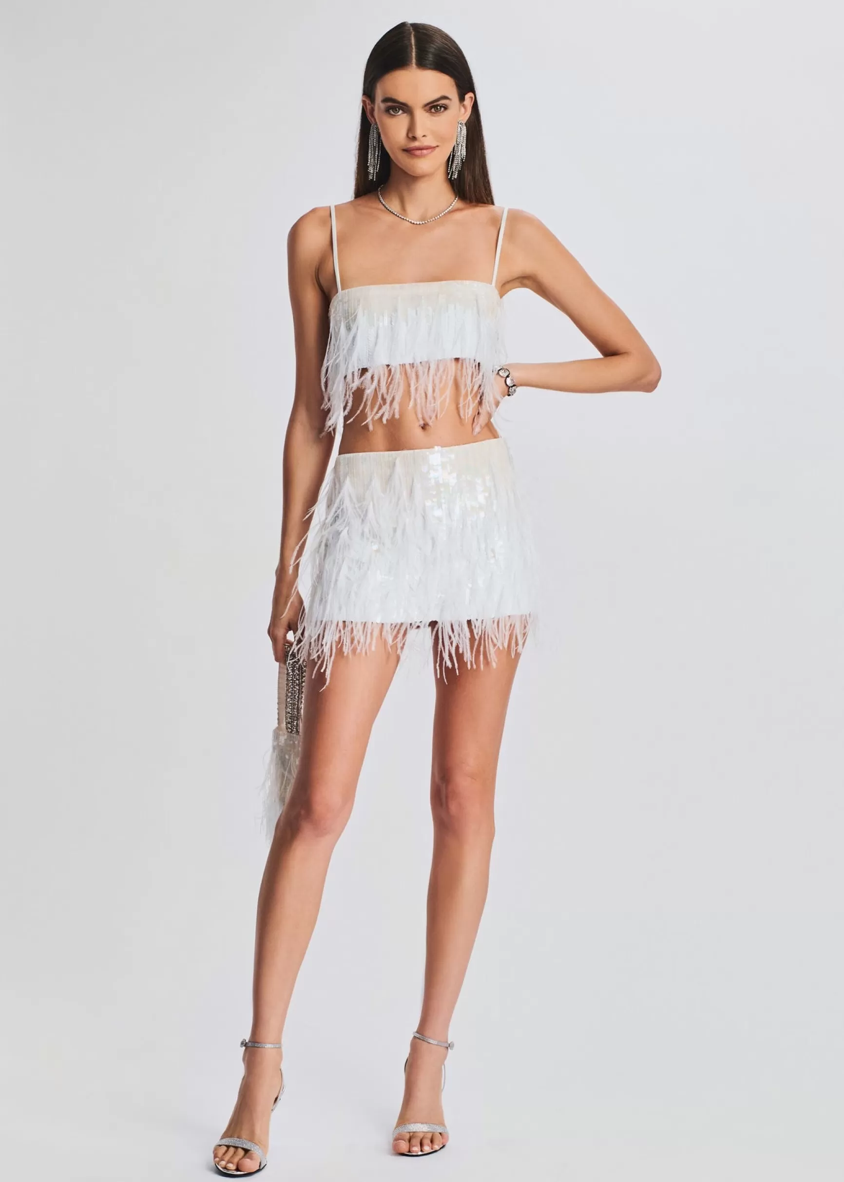Rehearsal Dinner*Retrofete August Feather Sequin Top White