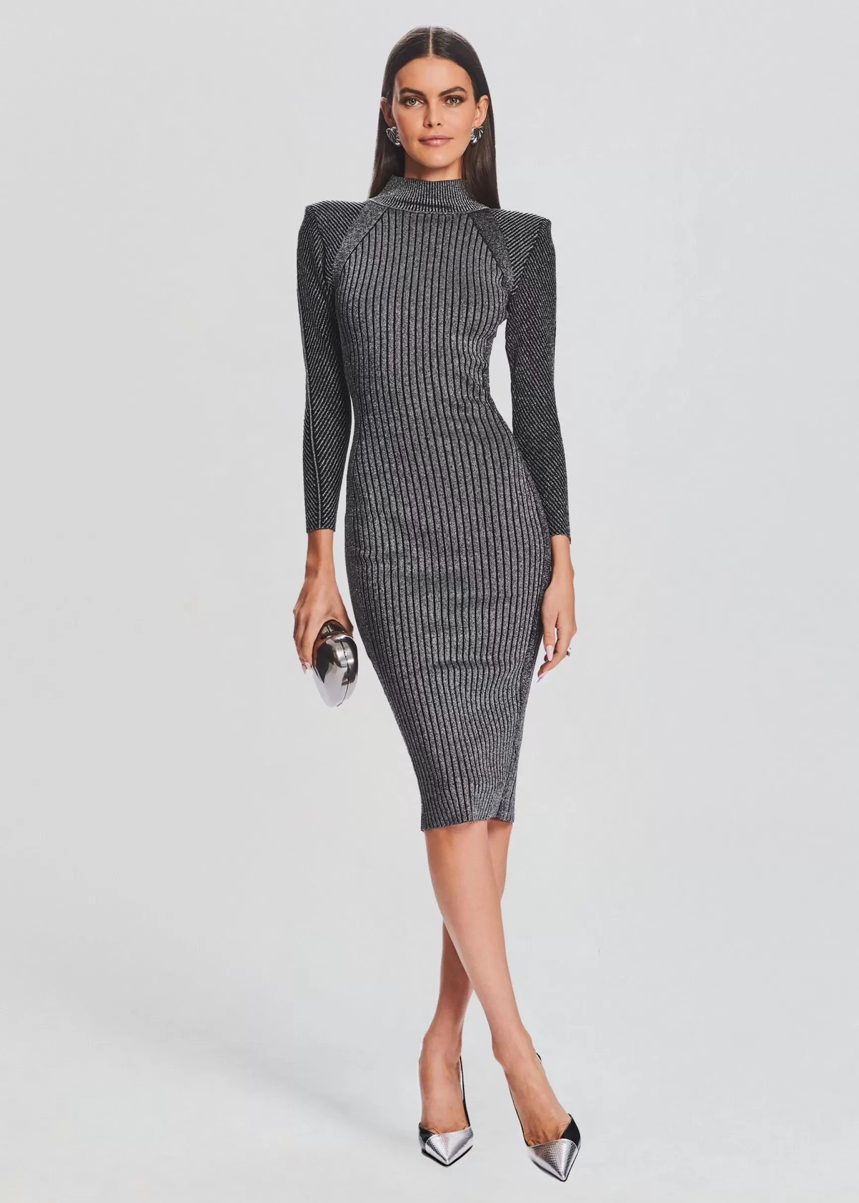 Business Chic*Retrofete Aylin Rib Knit Dress Metallic Black/Silver