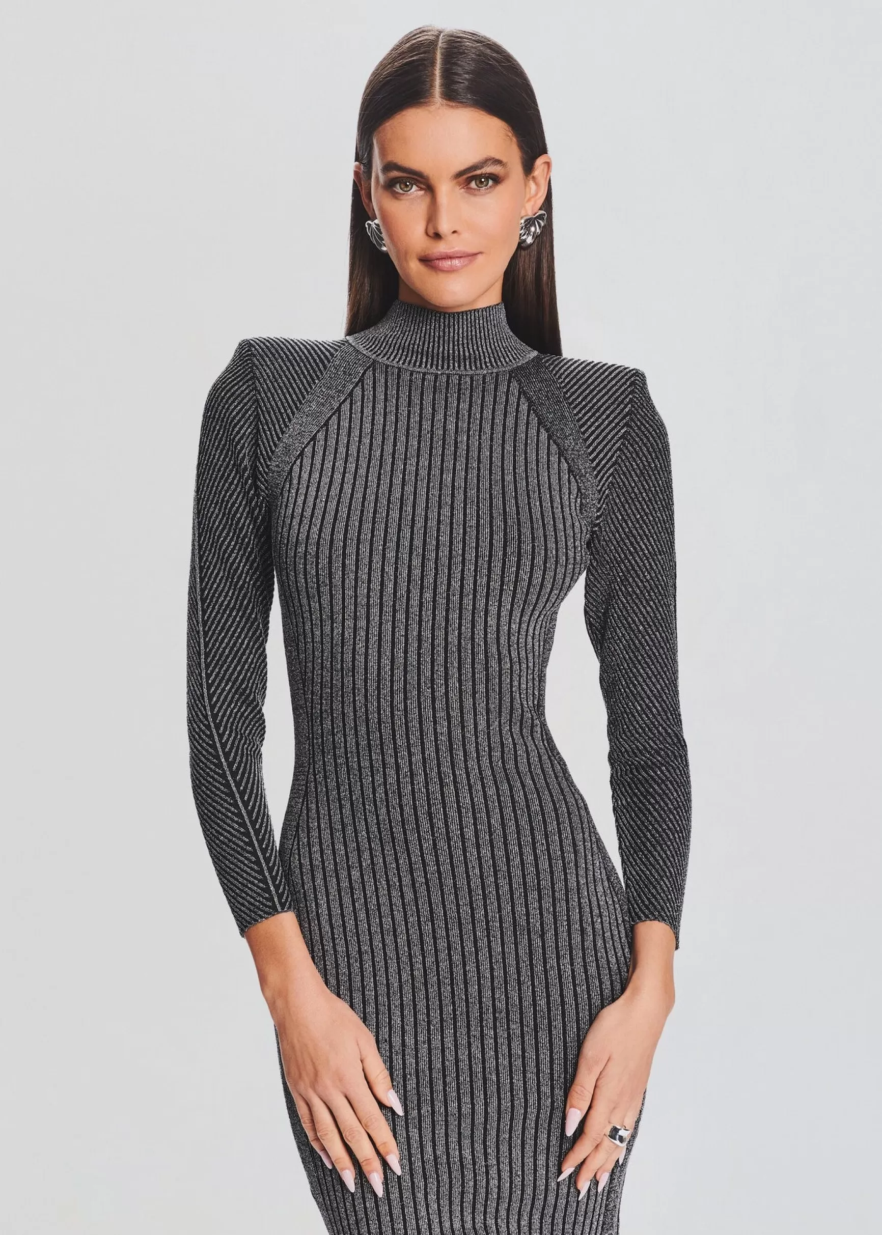 Business Chic*Retrofete Aylin Rib Knit Dress Metallic Black/Silver