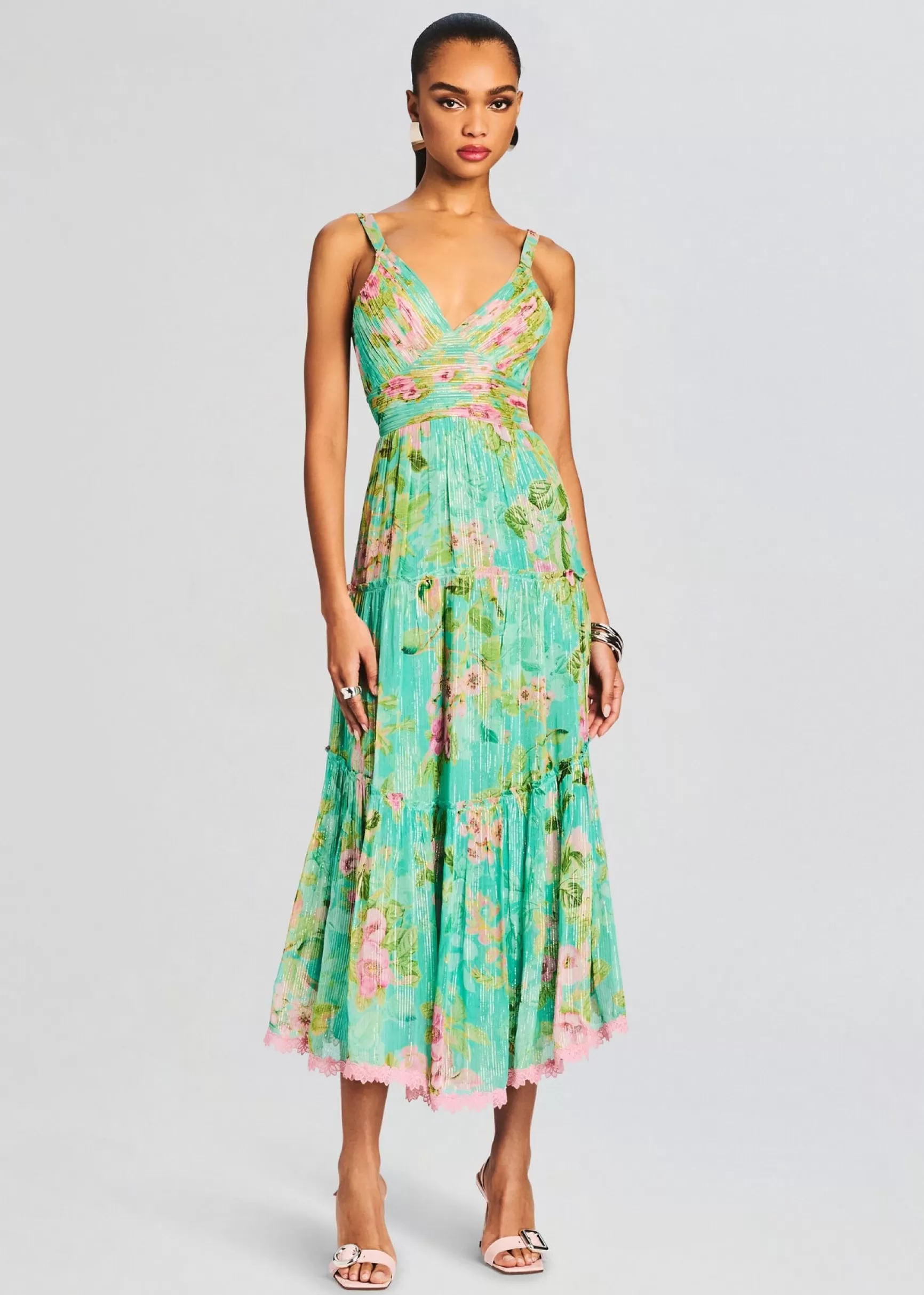 Trending*Retrofete Azra Long Dress Teal Floral