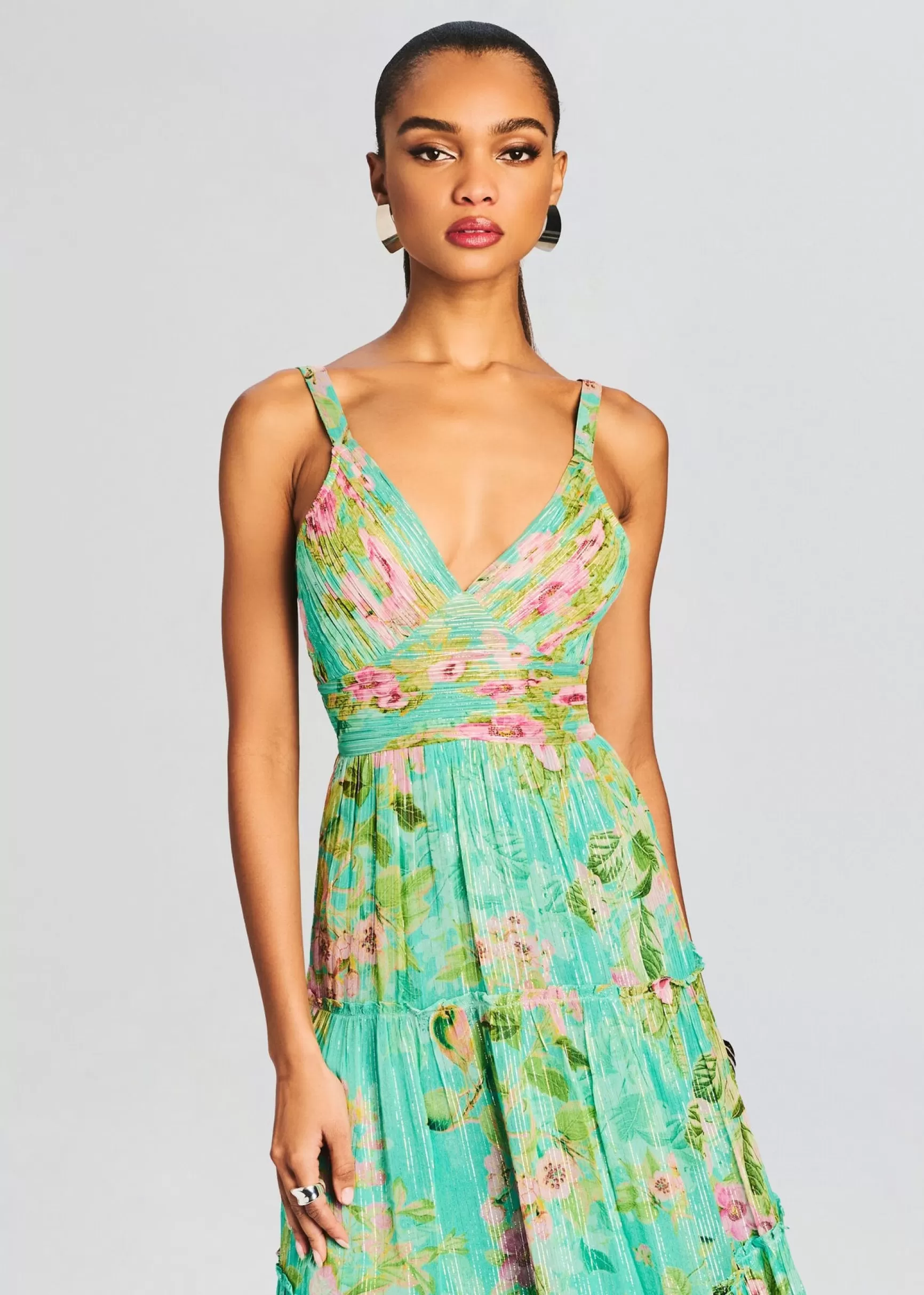 Trending*Retrofete Azra Long Dress Teal Floral