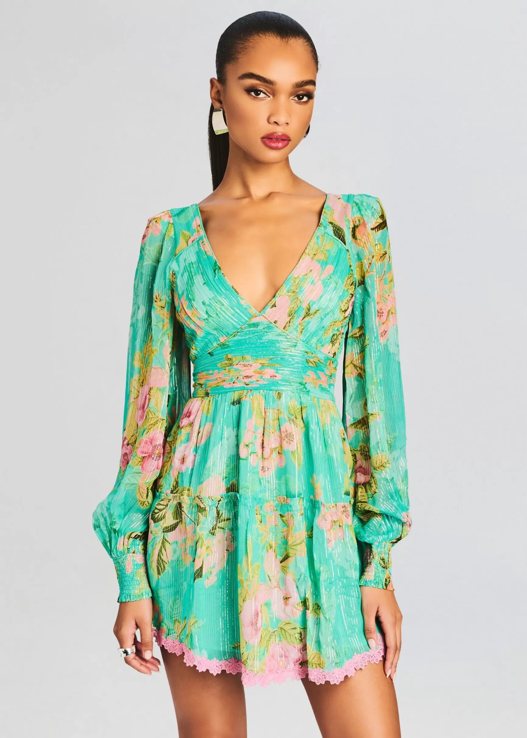 Trending*Retrofete Azra Short Dress Teal Floral