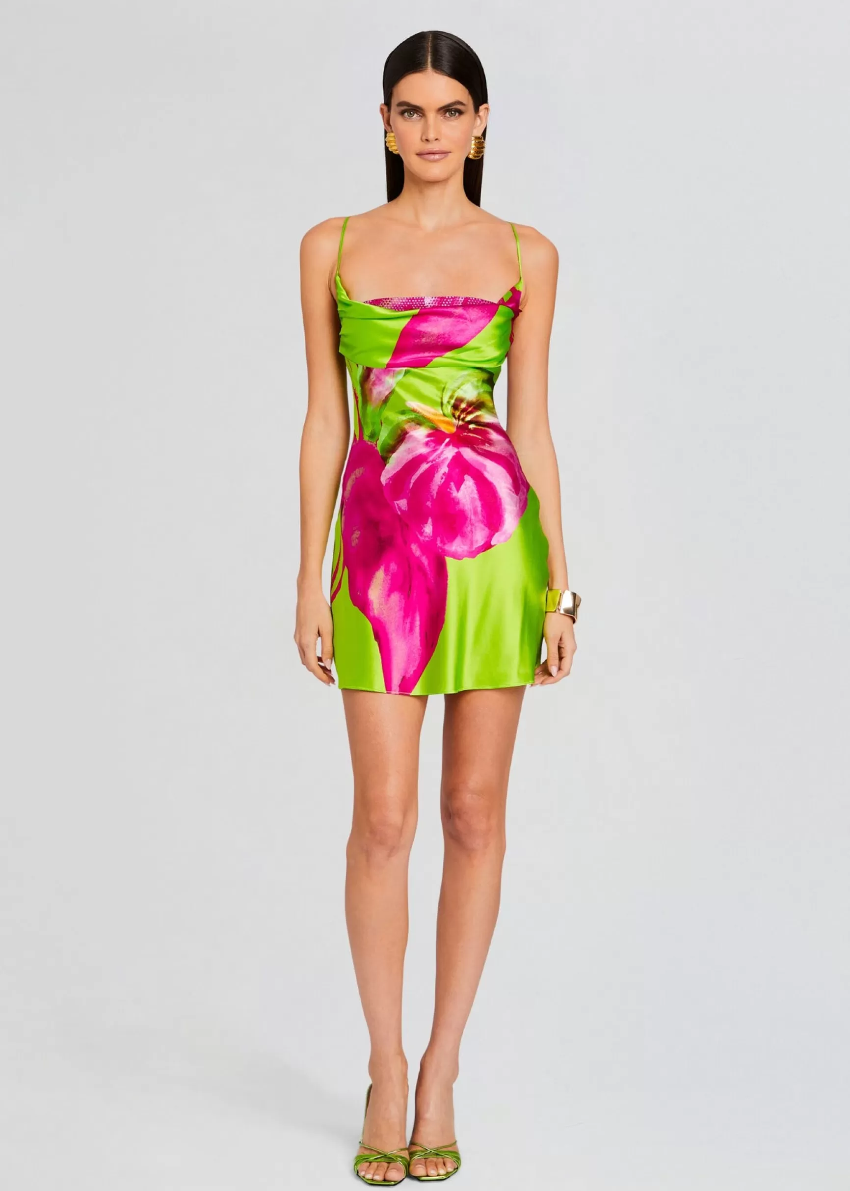 RETROFÊTE*Retrofete Azura Silk Dress Lime Anthurium
