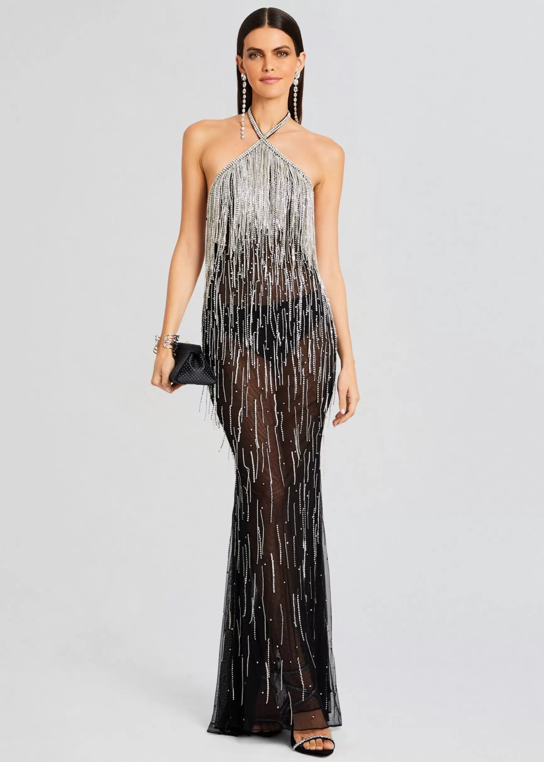 Maxi*Retrofete Belle Embellished Fringe Dress Black/Silver