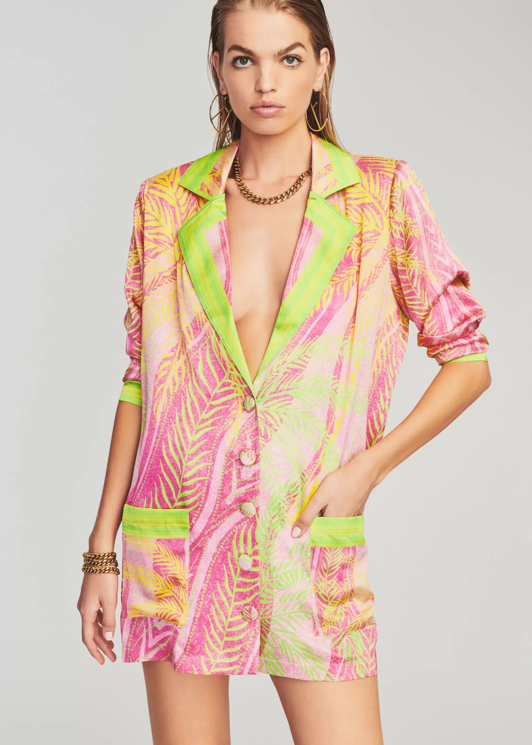 Final Sale*Retrofete Blake Silk Blazer Tropical Palm