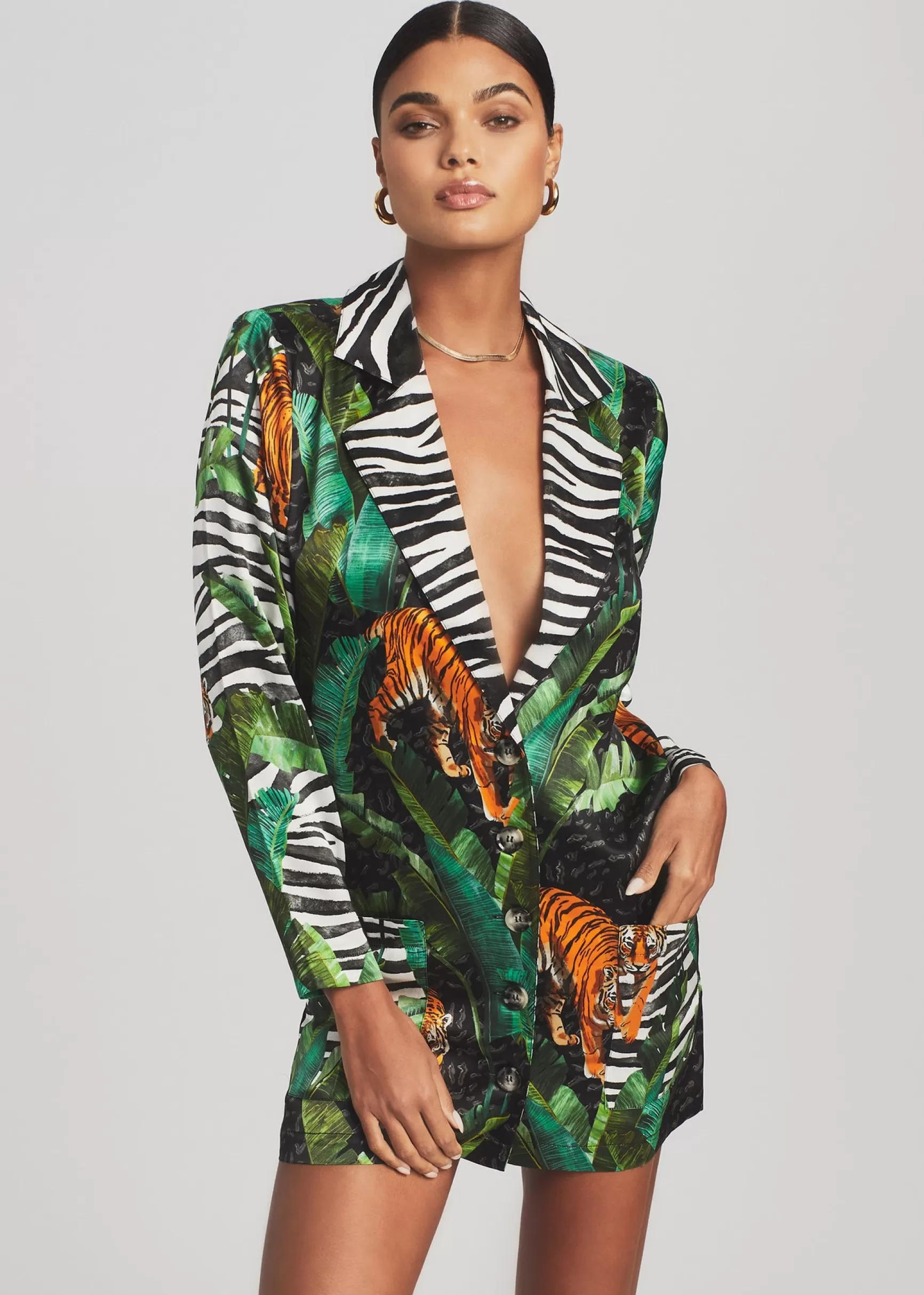 Honeymoon Looks*Retrofete Blake Silk Blazer Mixed Safari