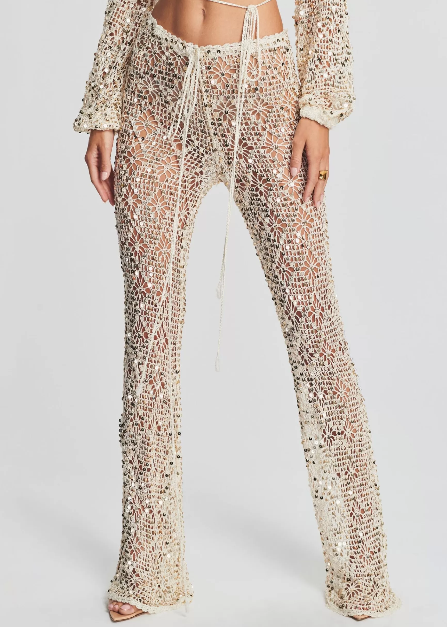 Sheer Bliss*Retrofete Brendi Sequin Crochet Pant Ivory Gold
