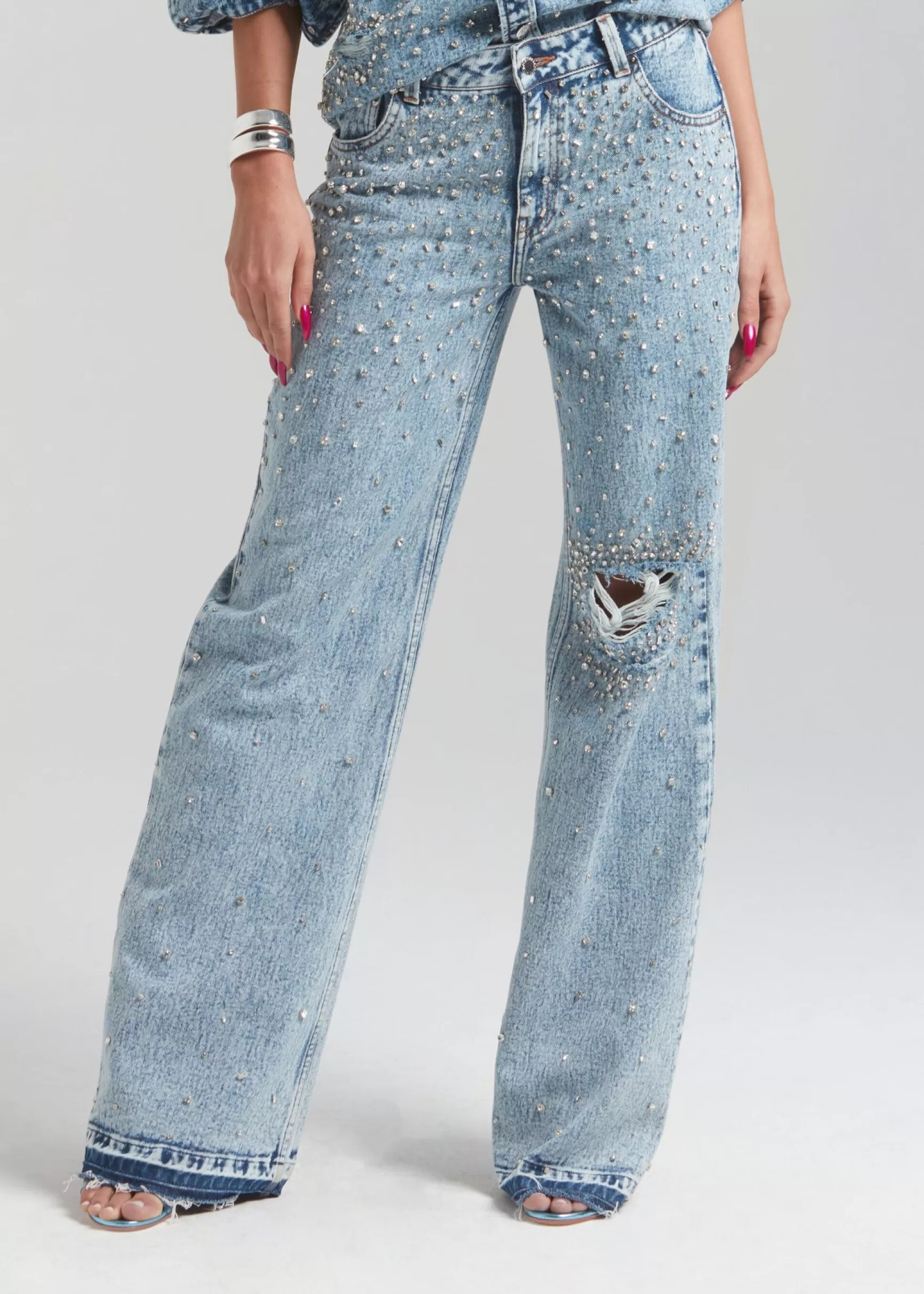 Bottoms*Retrofete Bronte Wide Leg Crystal Embellished Jean Arctic Crystal