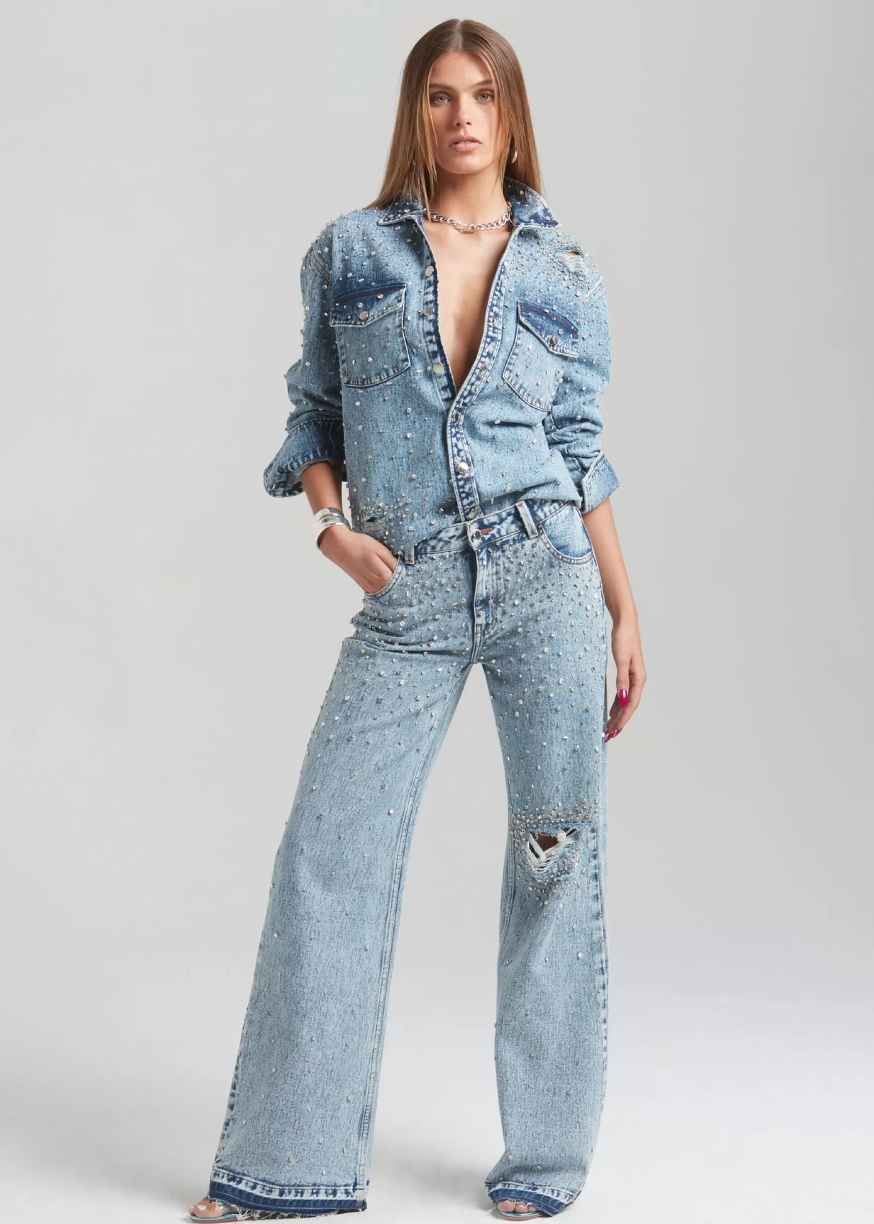 Bottoms*Retrofete Bronte Wide Leg Crystal Embellished Jean Arctic Crystal