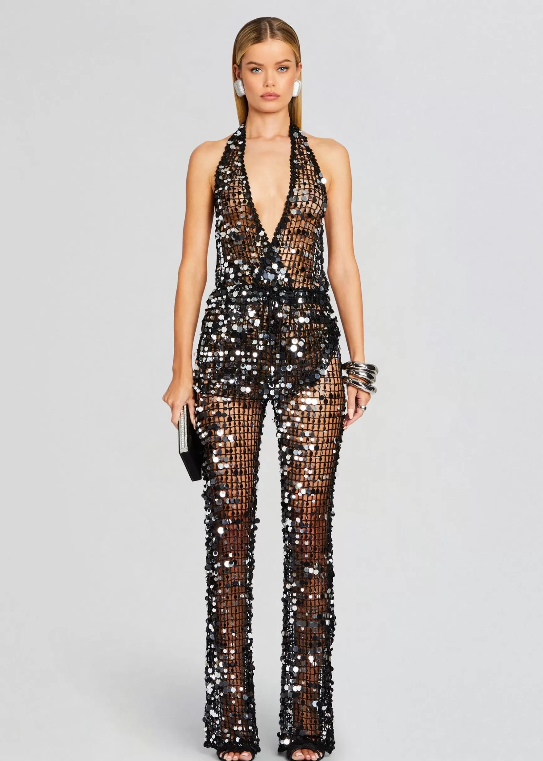Sheer Bliss*Retrofete Cali Sequin Crochet Jumpsuit Black