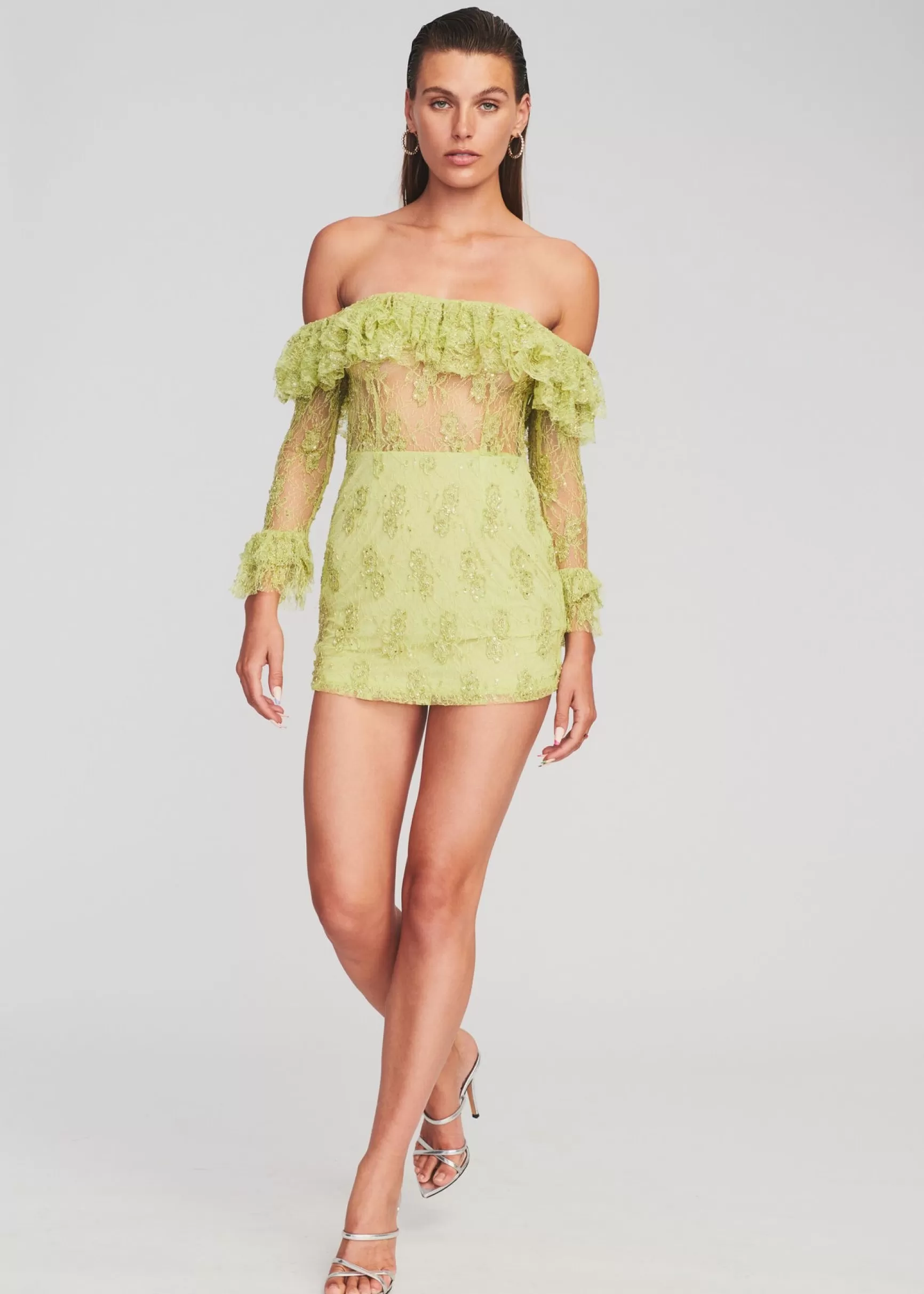Final Sale*Retrofete Castella Embellished Lace Dress Lime Green