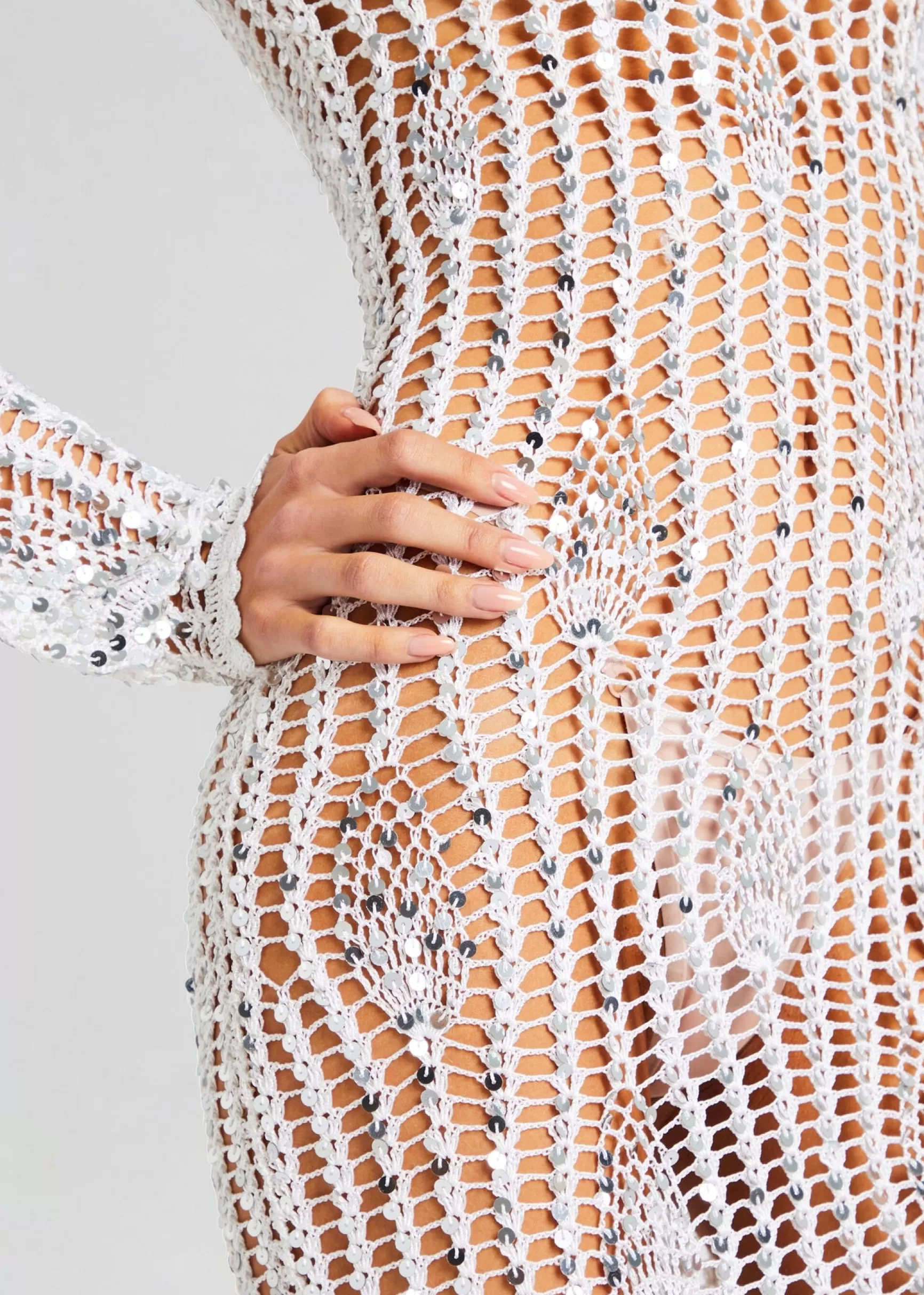 Sheer Bliss*Retrofete Cherri Sequin Crochet Dress White