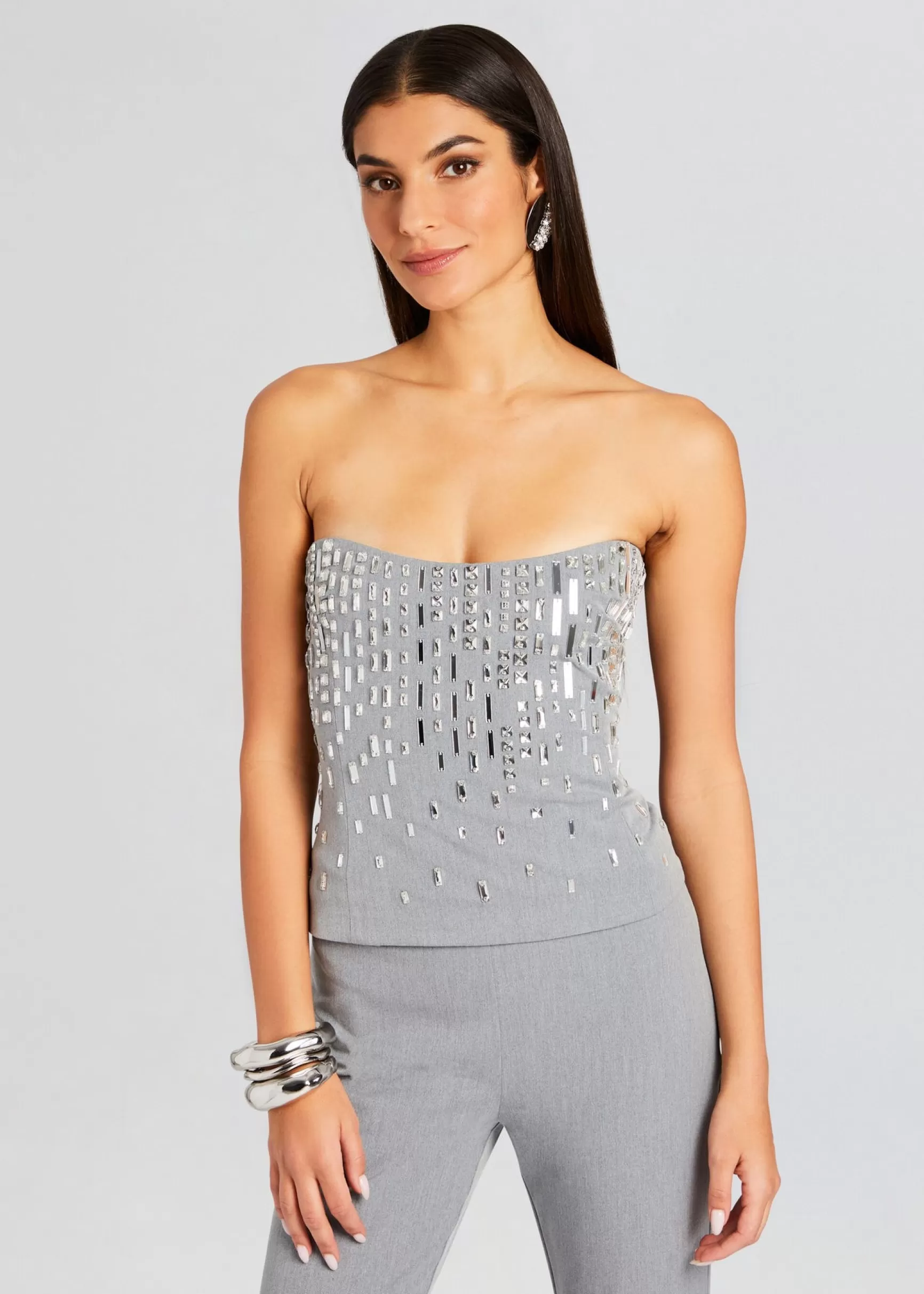Night Out*Retrofete Chloe Embellished Top Gray/Silver