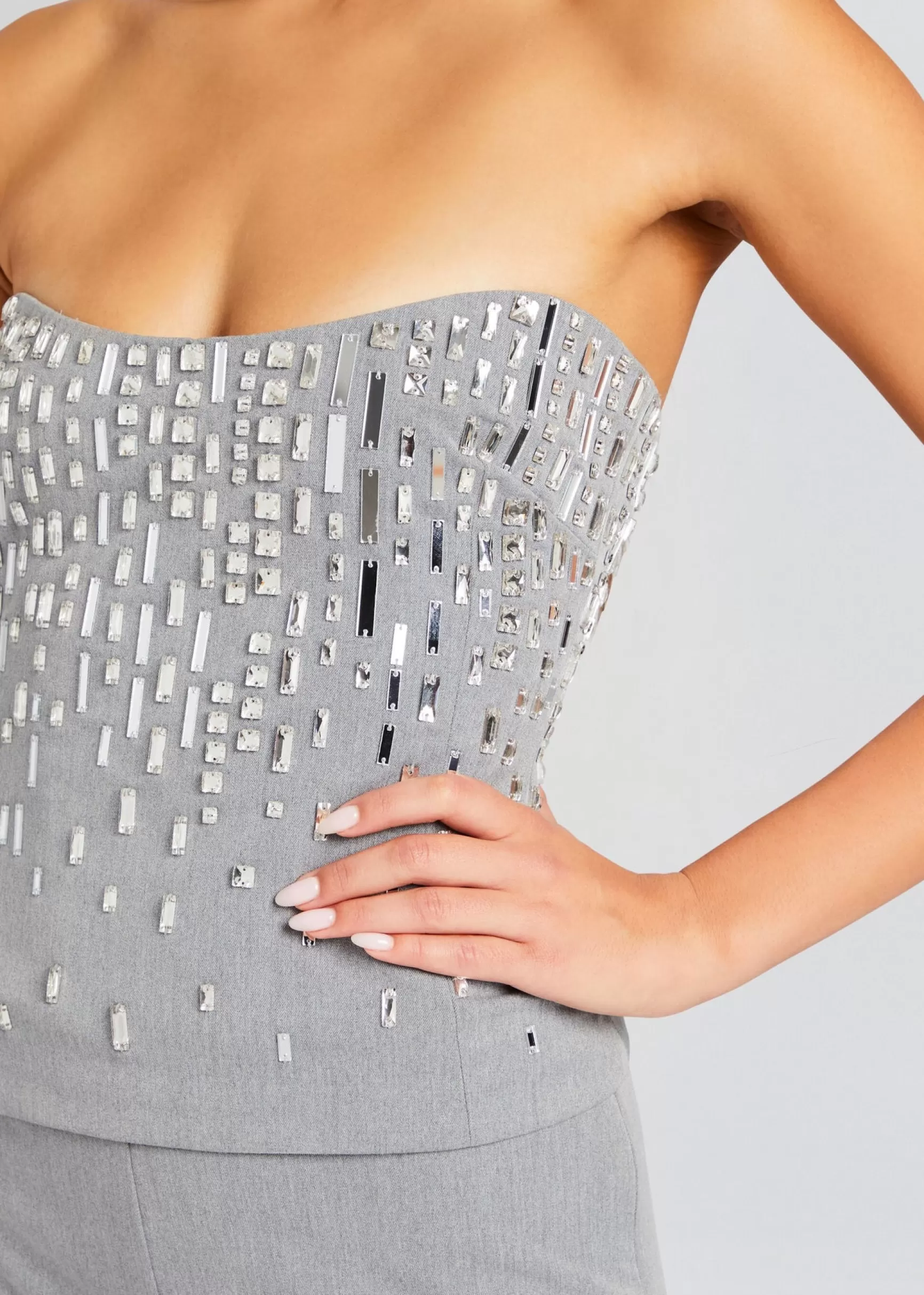 Night Out*Retrofete Chloe Embellished Top Gray/Silver