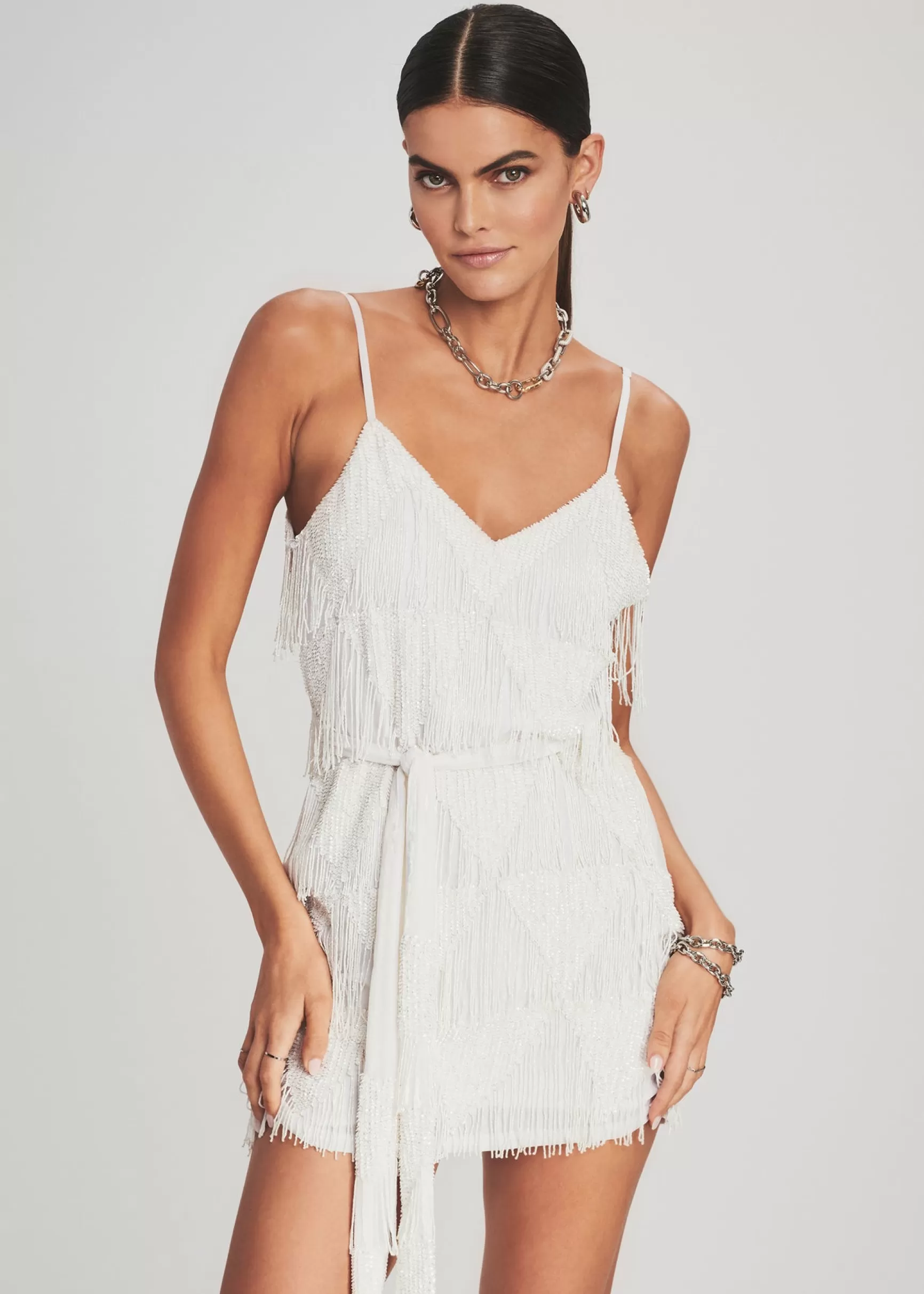 Bridal Party*Retrofete Claire Sequin Fringe Dress White Fringe