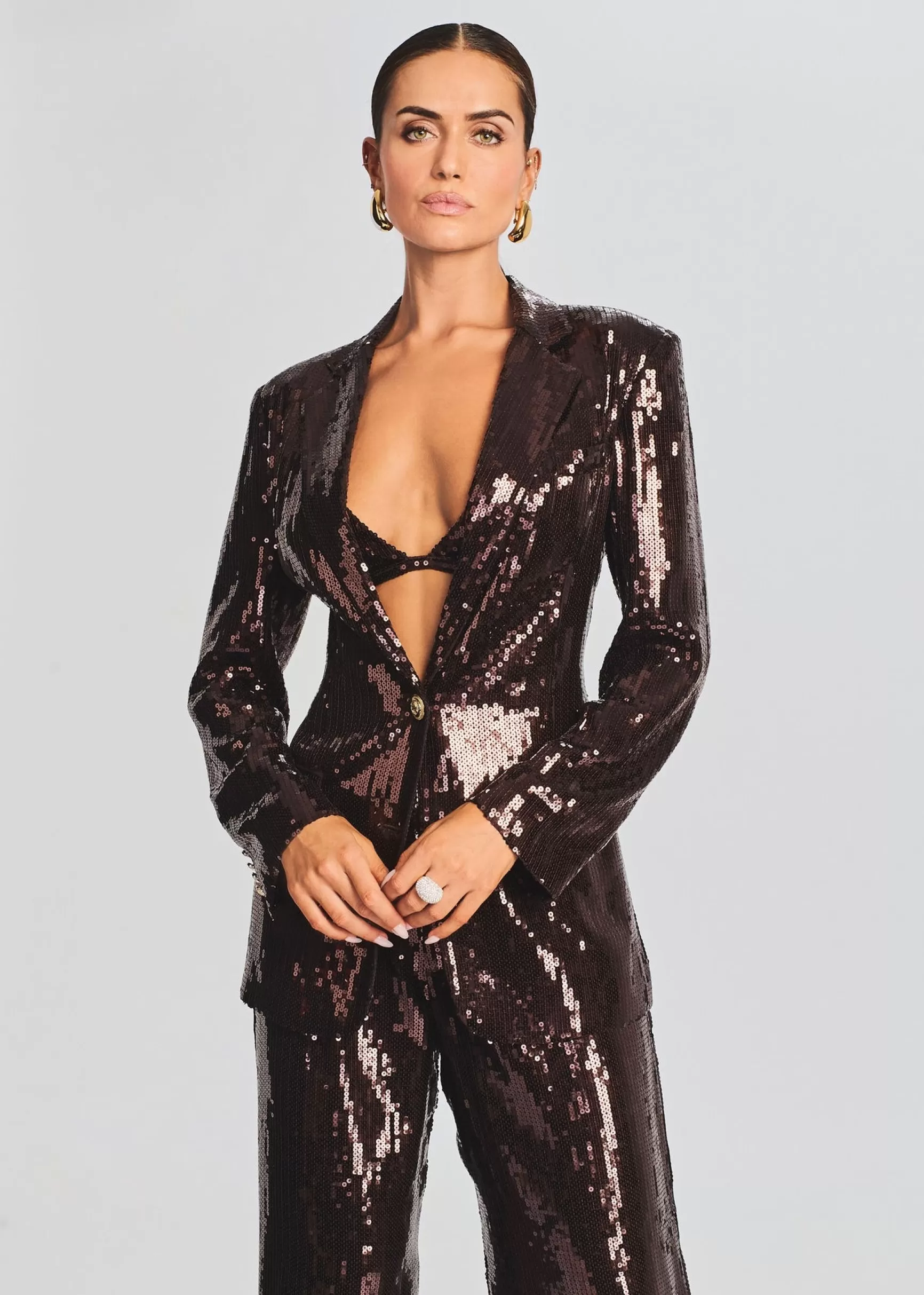 Neutral Moments*Retrofete Dawn Sequin Blazer Dark Chocolate