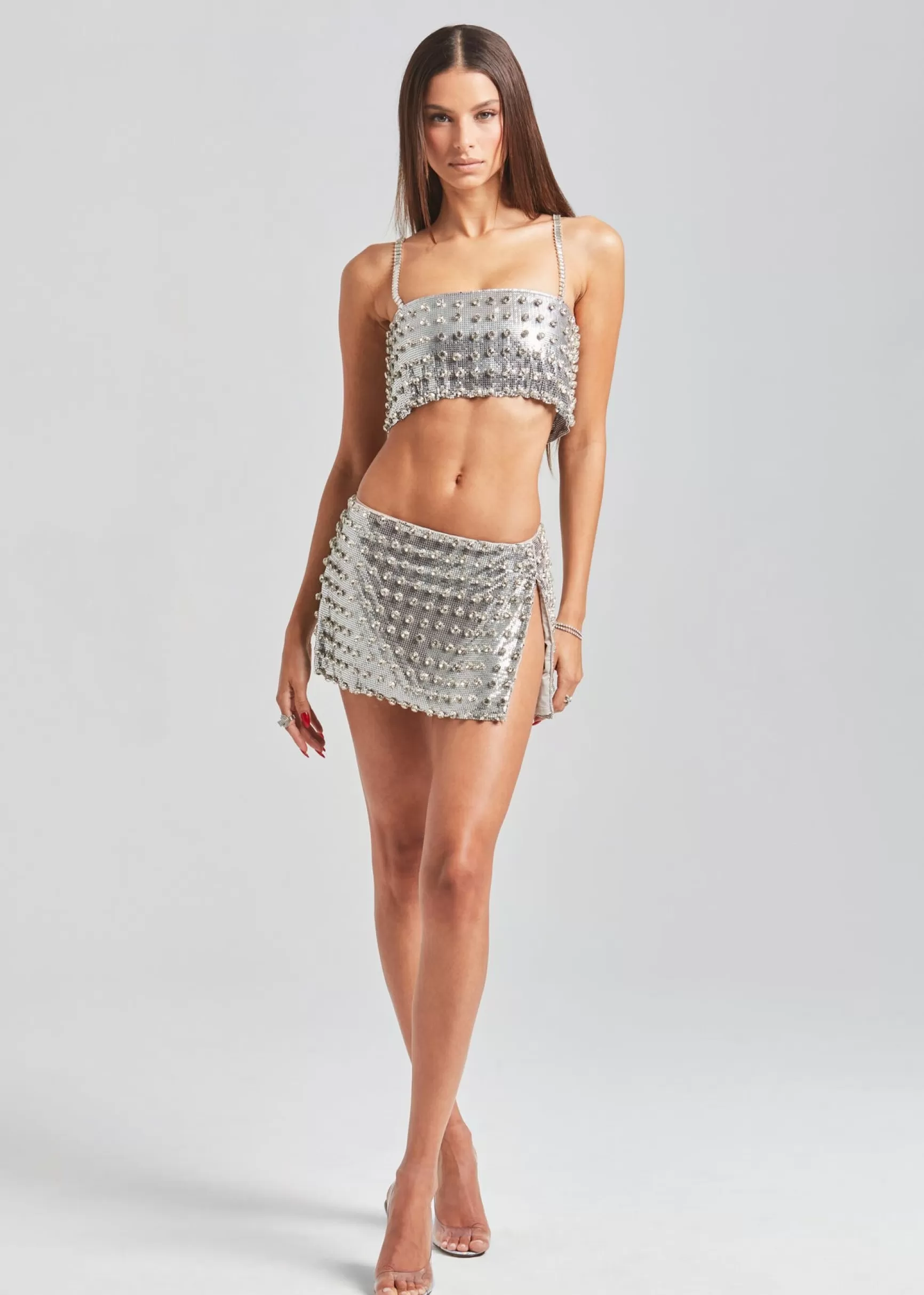 Subtle Shimmer*Retrofete Deandra Embellished Chainmail Skirt Silver