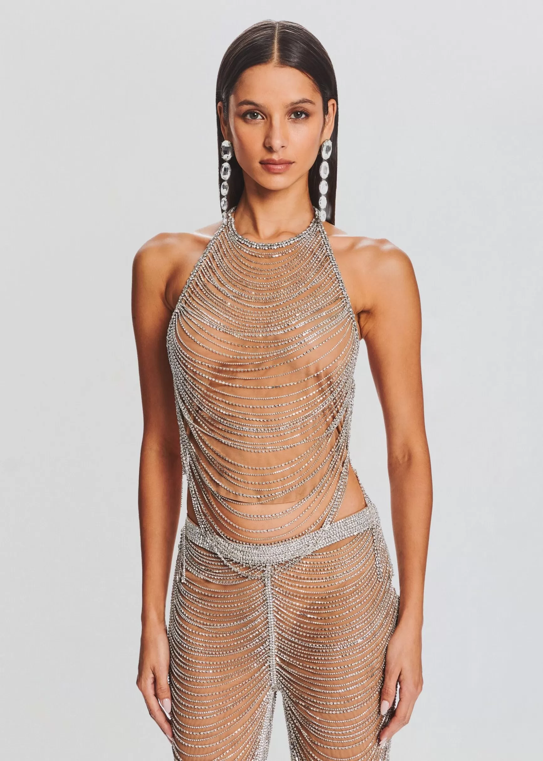 Sheer Bliss*Retrofete Delaney Embellished Top Tannin/Silver