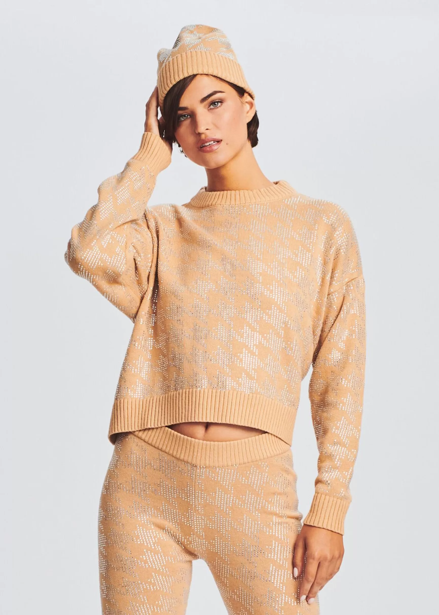 Accessories*Retrofete Delilah Beanie Caramel/Silver Houndstooth
