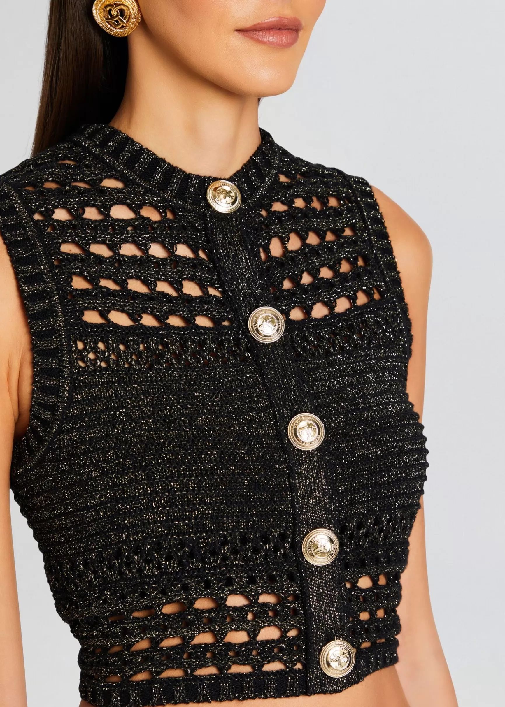 Spring Knits*Retrofete Delma Knit Crochet Top Black/Gold