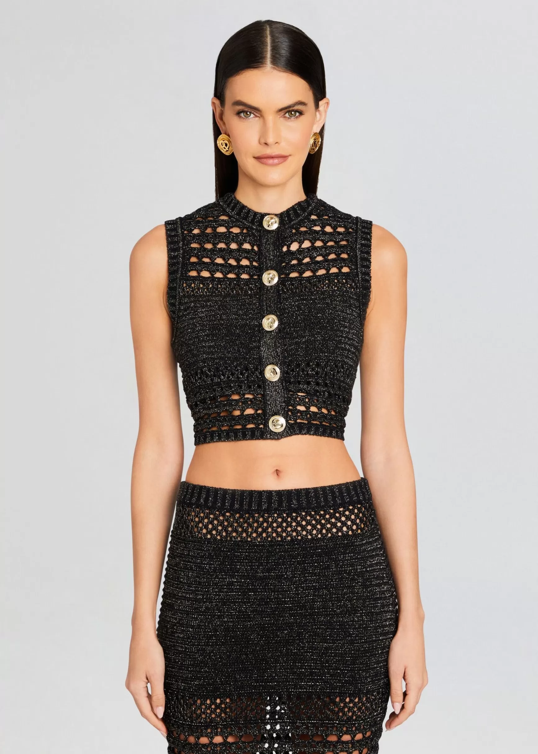 Trending*Retrofete Delma Knit Crochet Top Black/Gold