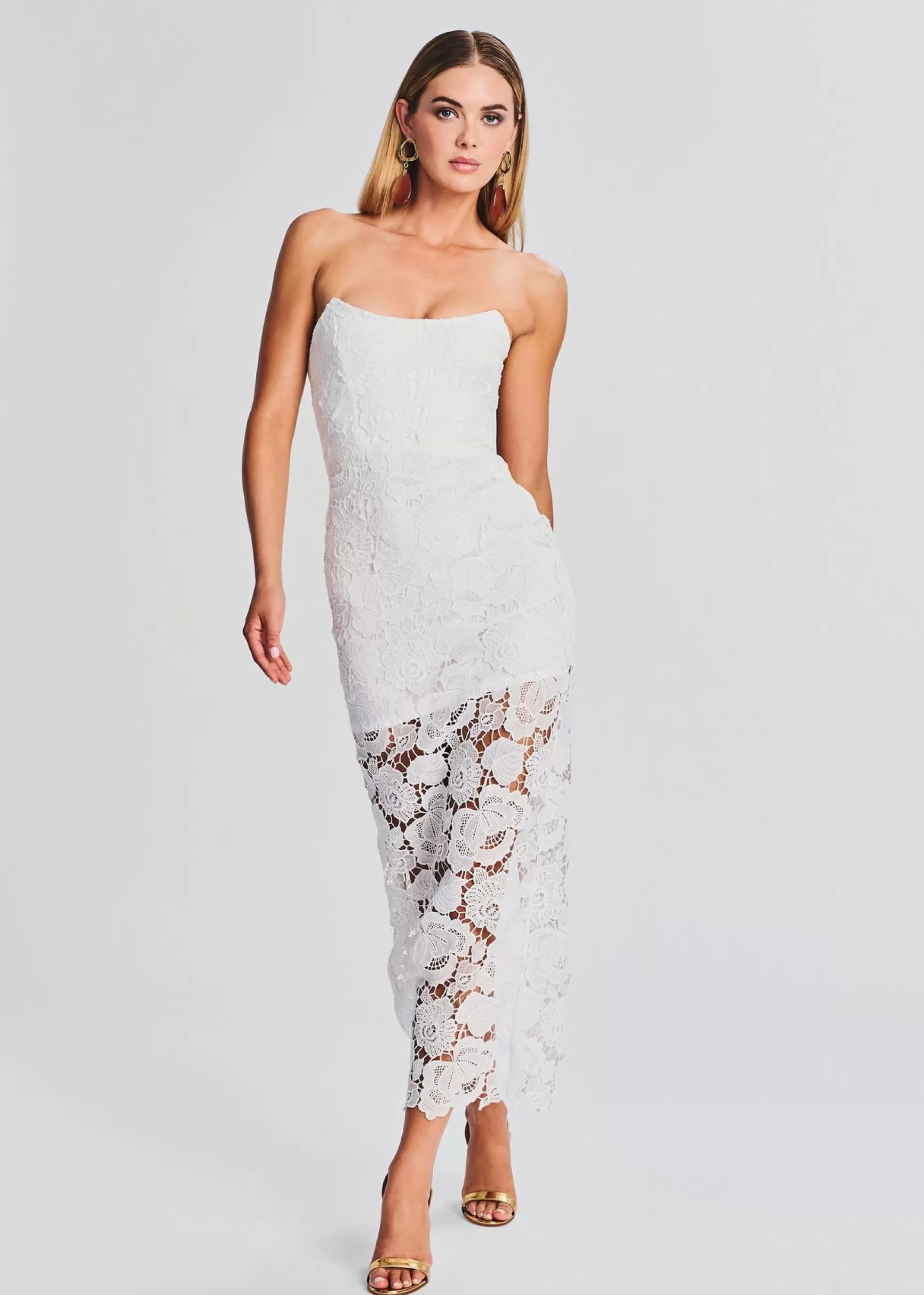 Bachelorette Party*Retrofete Eliza Lace Strapless Maxi Dress White