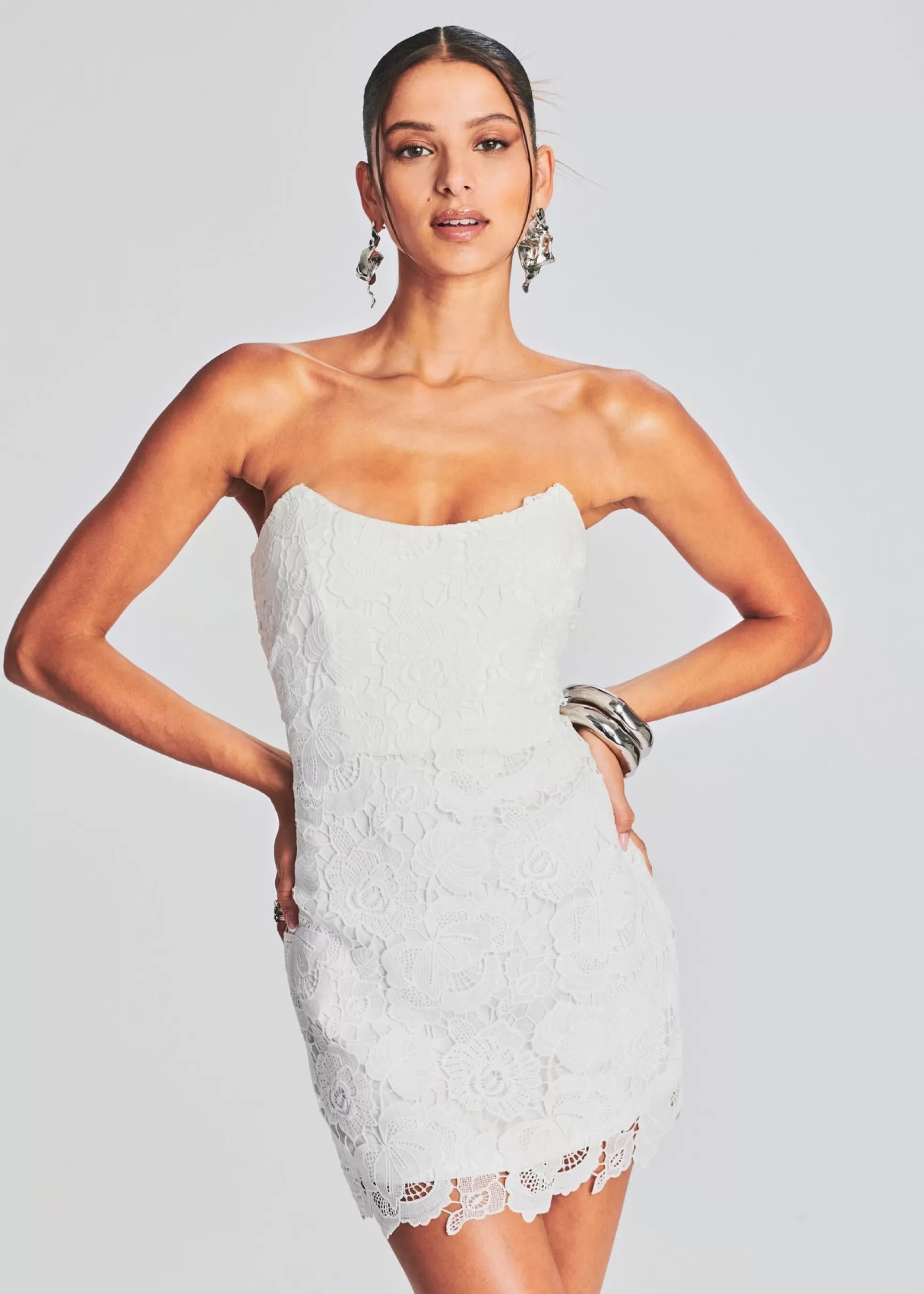 Bachelorette Party*Retrofete Eliza Lace Strapless Mini Dress White