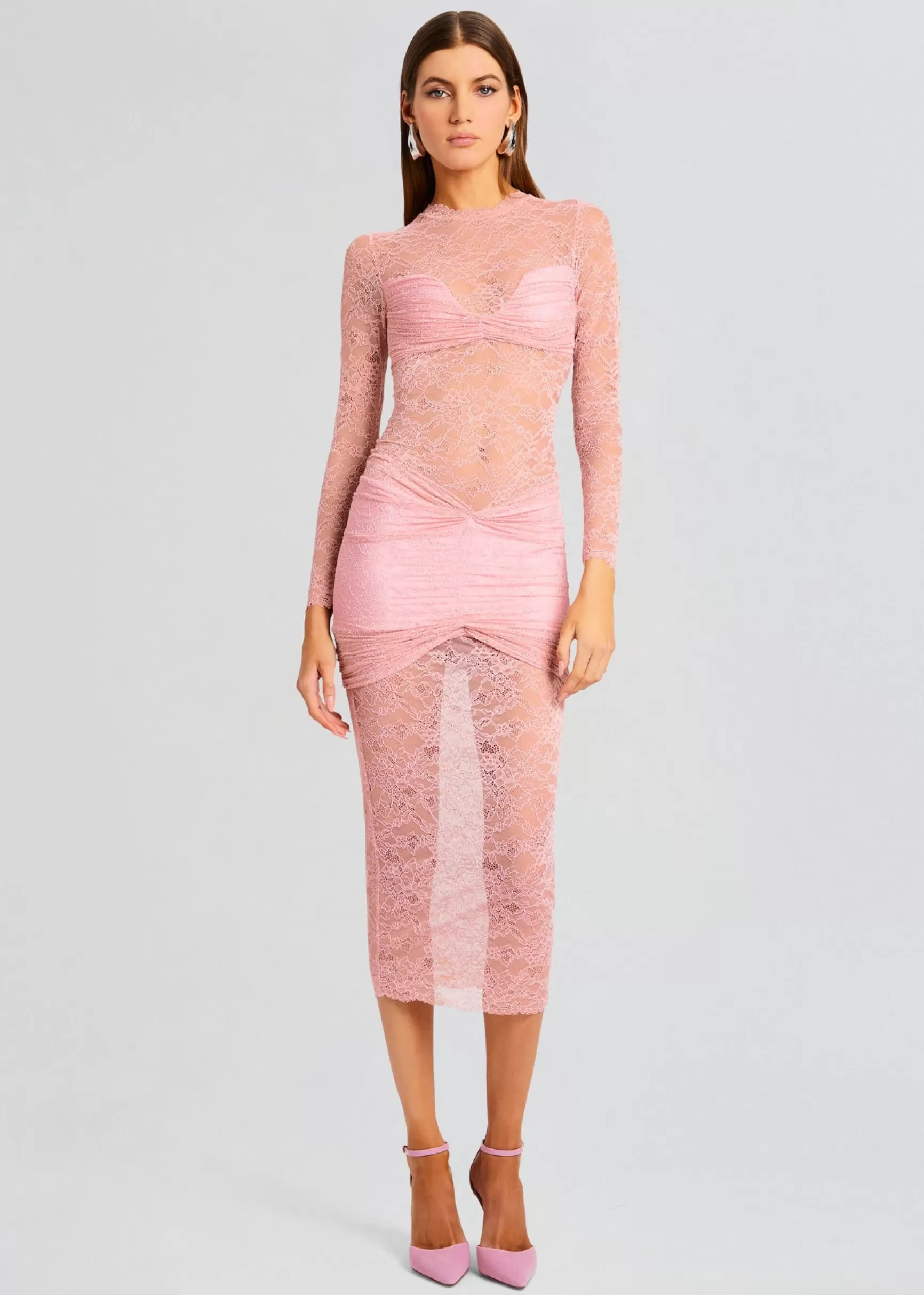Sheer Bliss*Retrofete Ellie Lace Midi Dress Baby Pink
