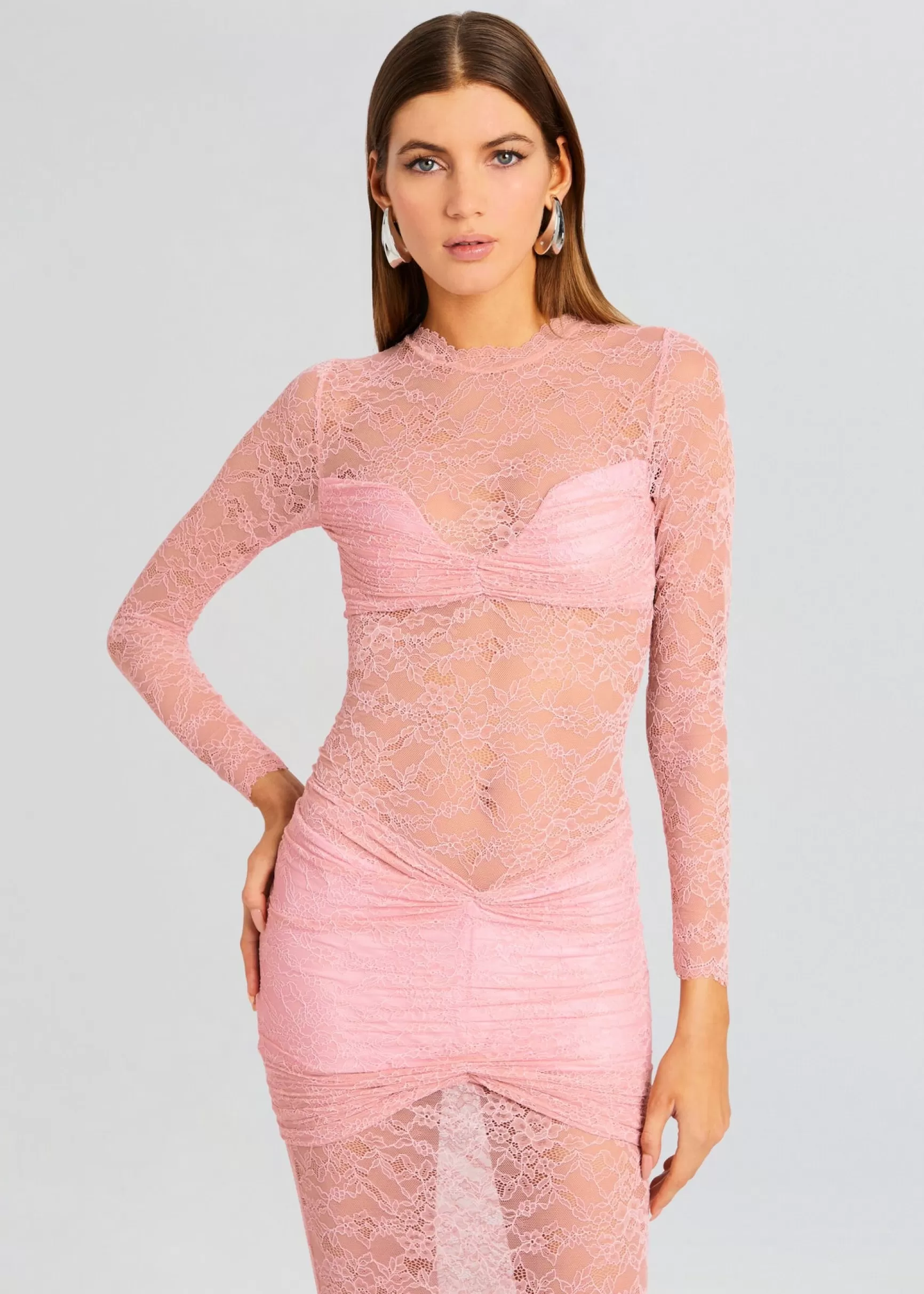 Sheer Bliss*Retrofete Ellie Lace Midi Dress Baby Pink