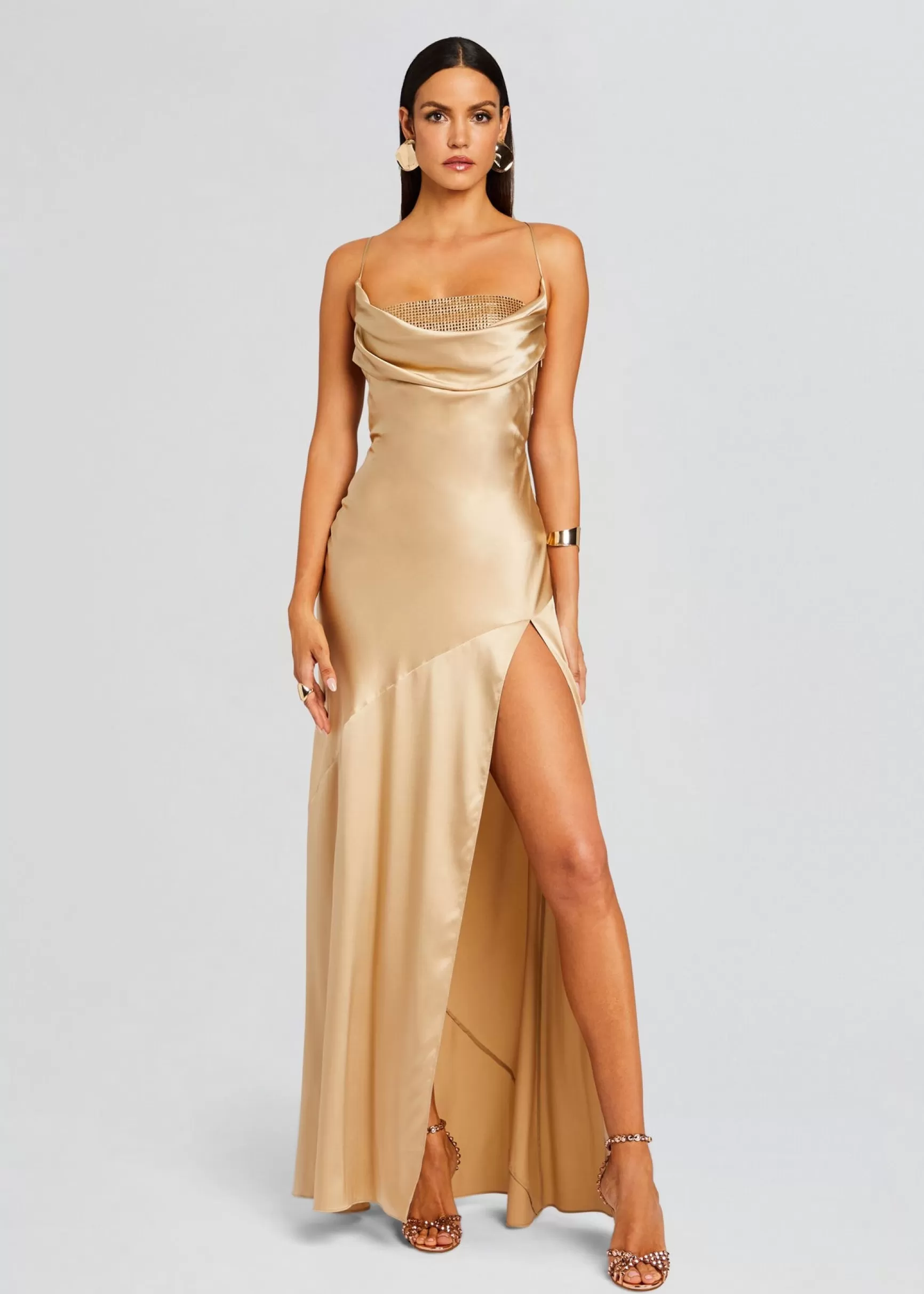 Coming Soon*Retrofete Emery Embellished Silk Dress Nude