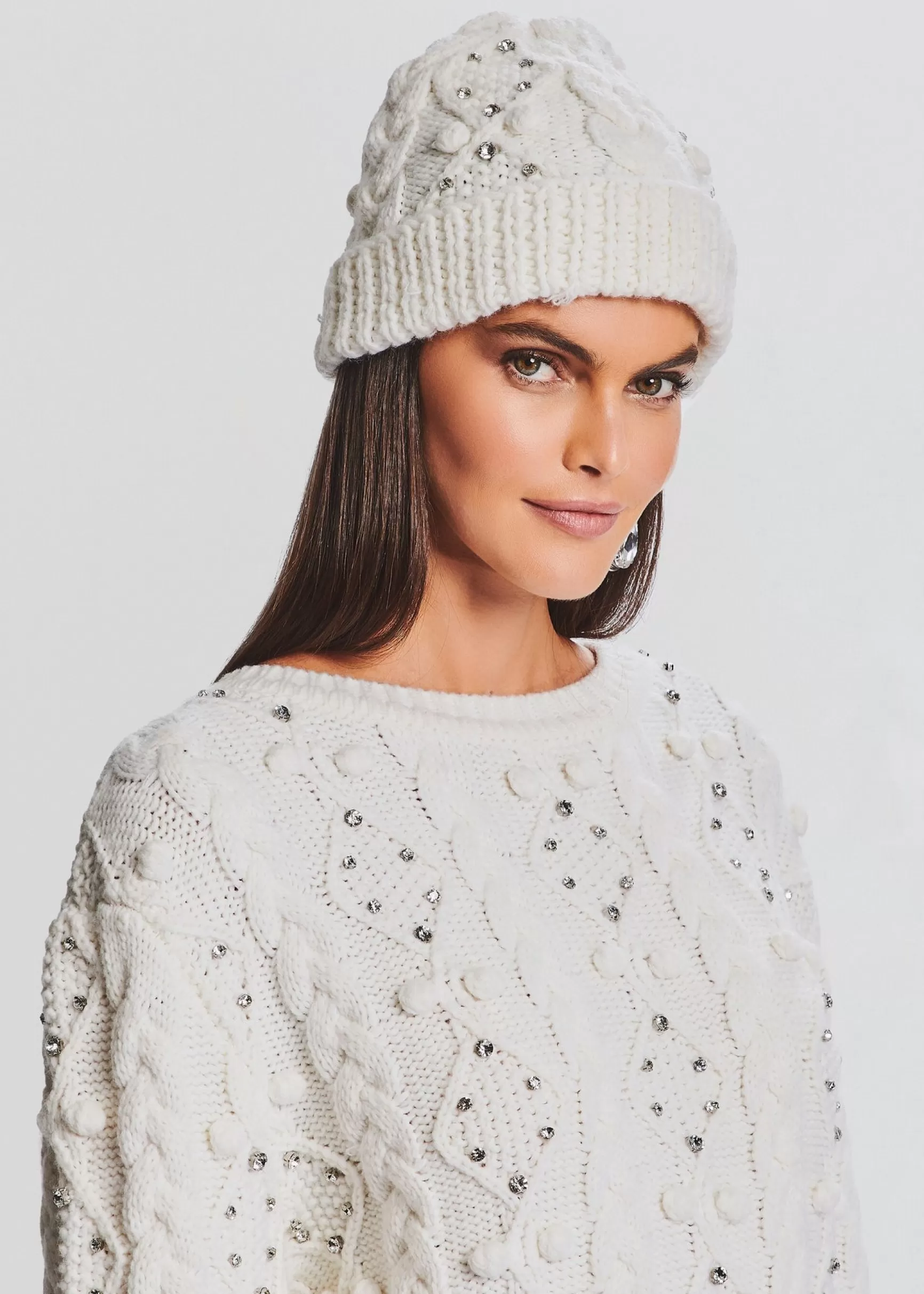 Final Touches*Retrofete Evia Embellished Knit Hat Ivory