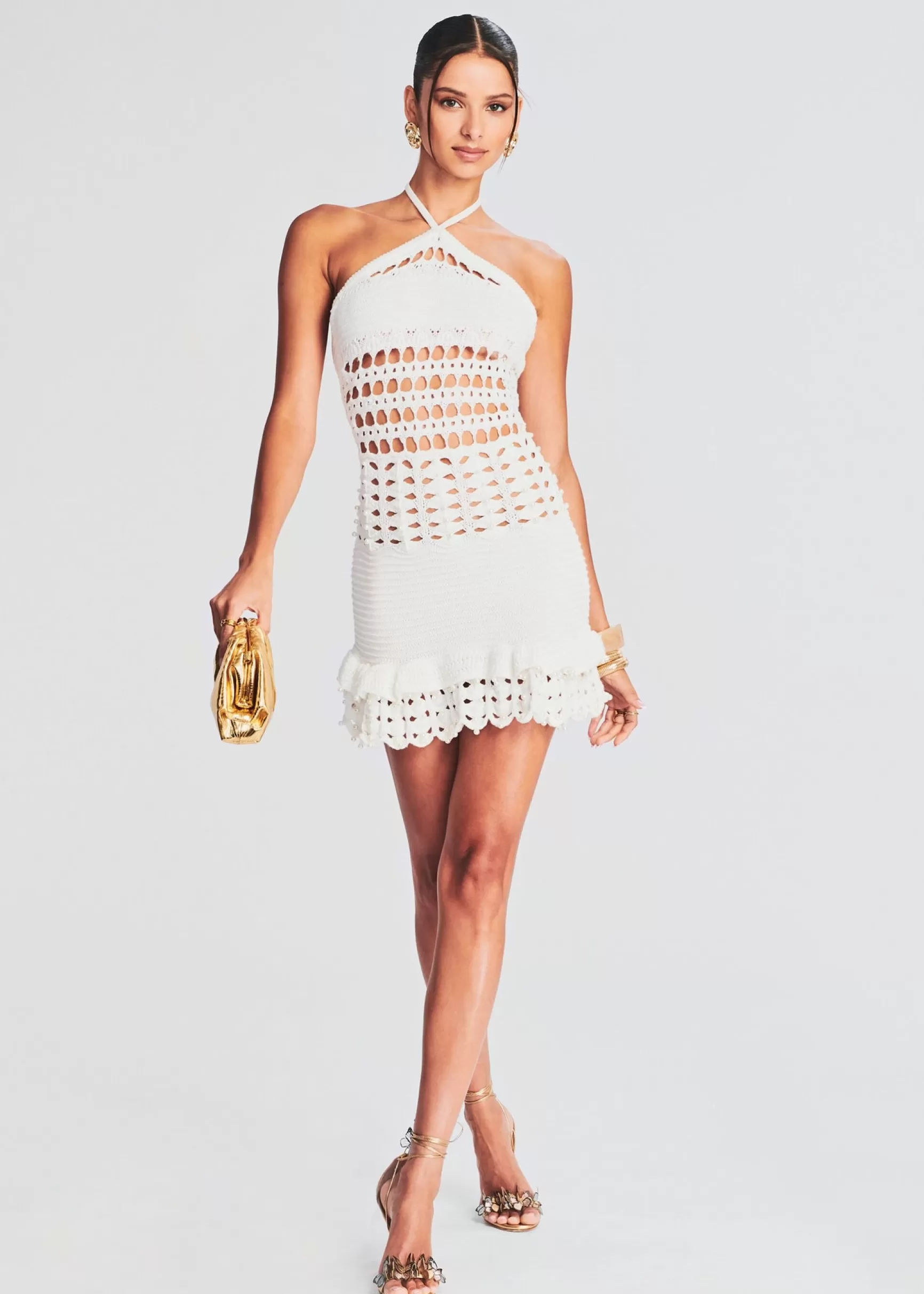 Bridal Shower*Retrofete Eze Crochet Pearl Embellished Dress White