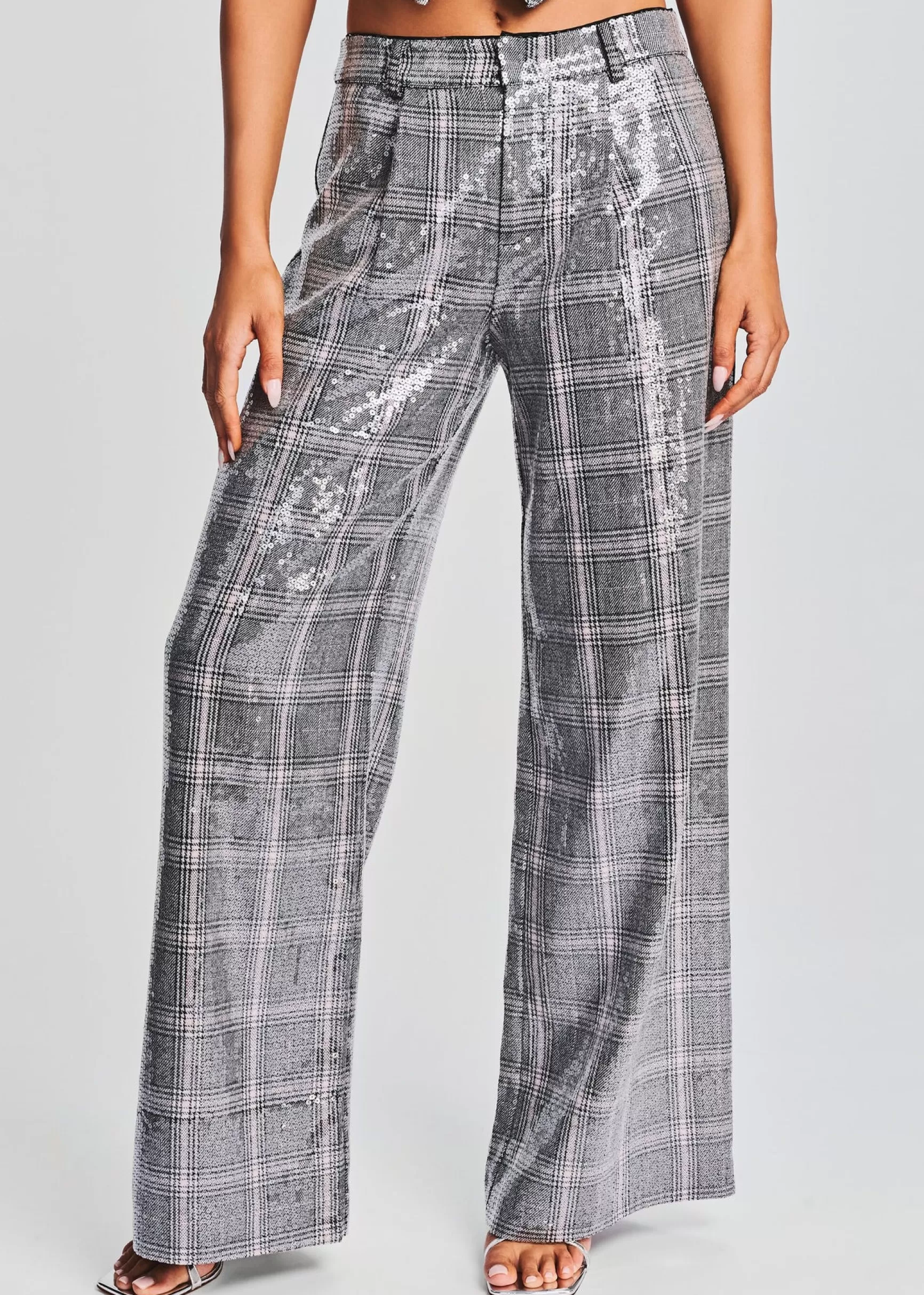 Business Chic*Retrofete Fleur Sequin Pant Grey Plaid