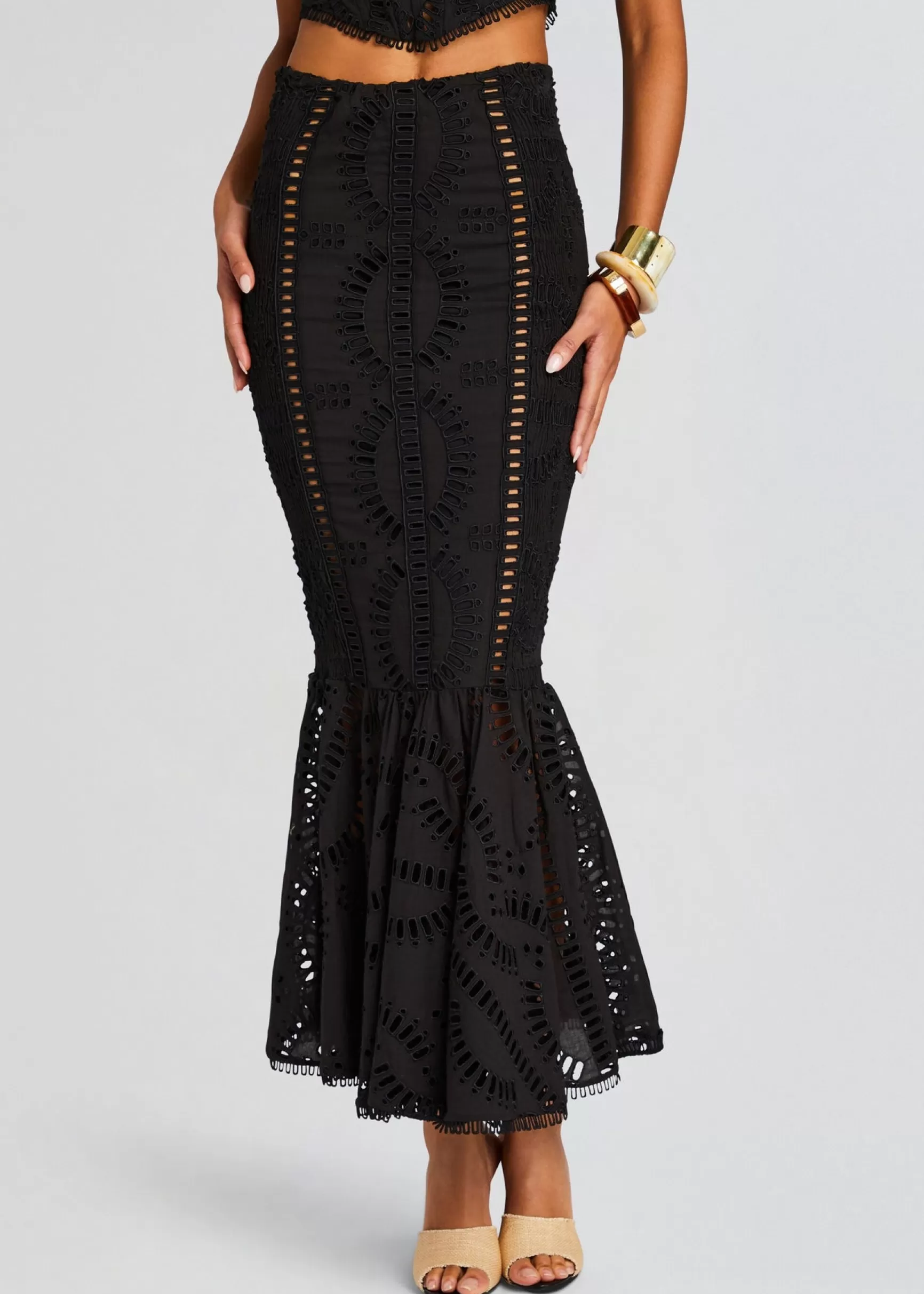 Day to Night*Retrofete Fray Long Skirt Black Samoa
