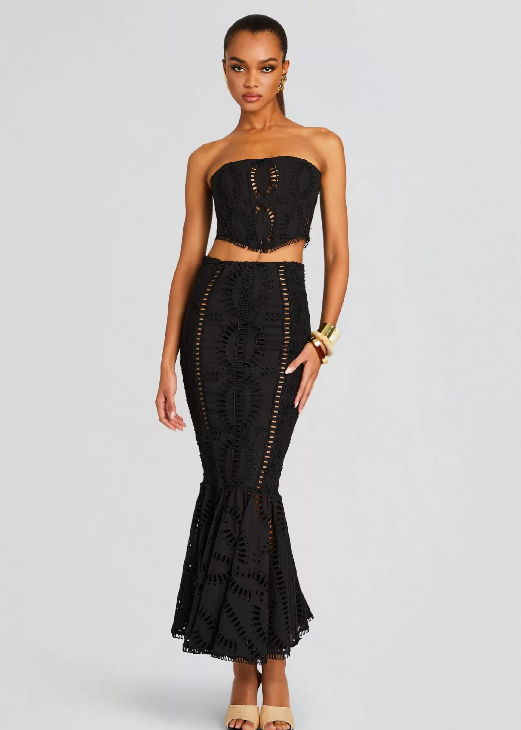 Day to Night*Retrofete Fray Long Skirt Black Samoa